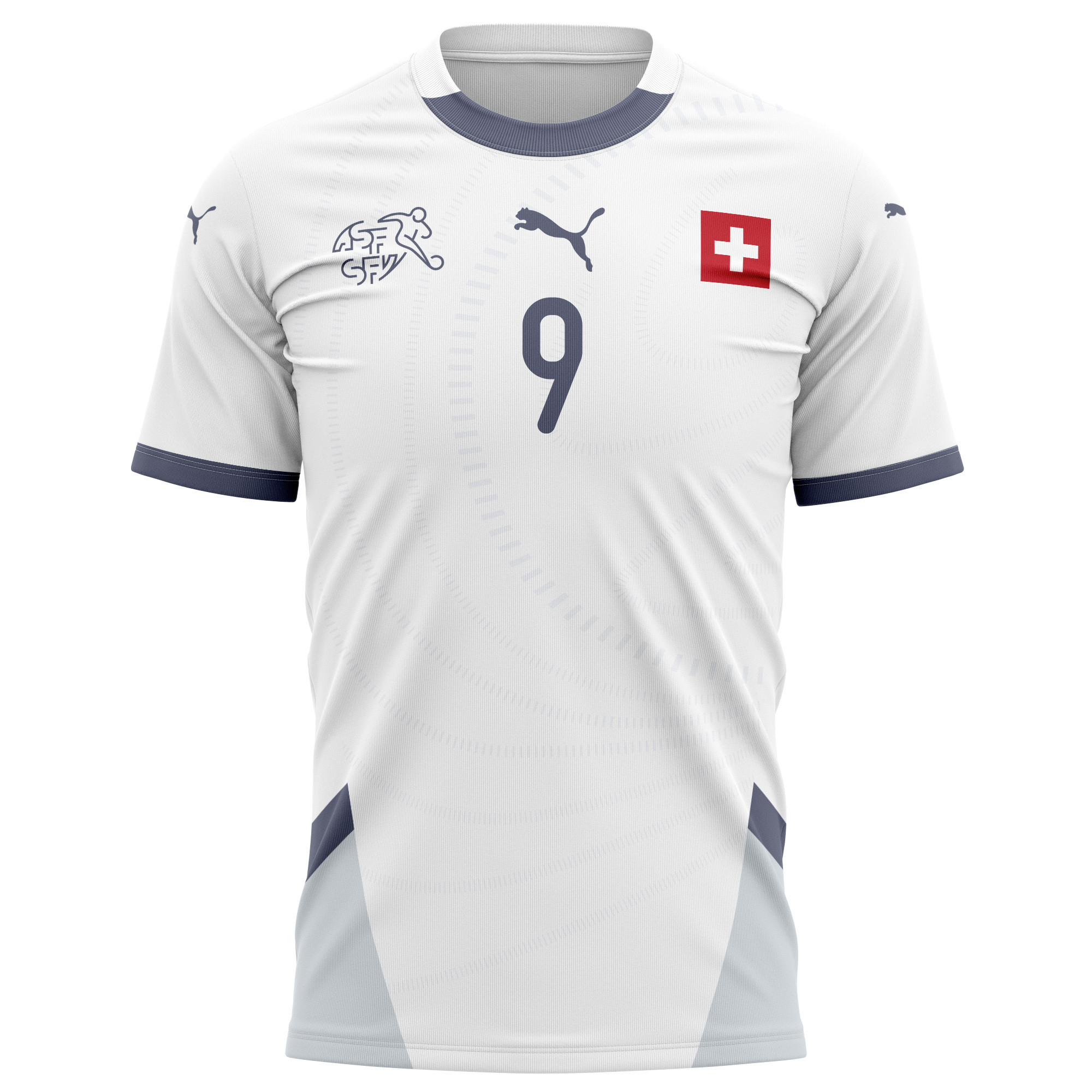 Noah Okafor 9 Switzerland National Team 2024/25 Away Kits AOP T-shirt - White