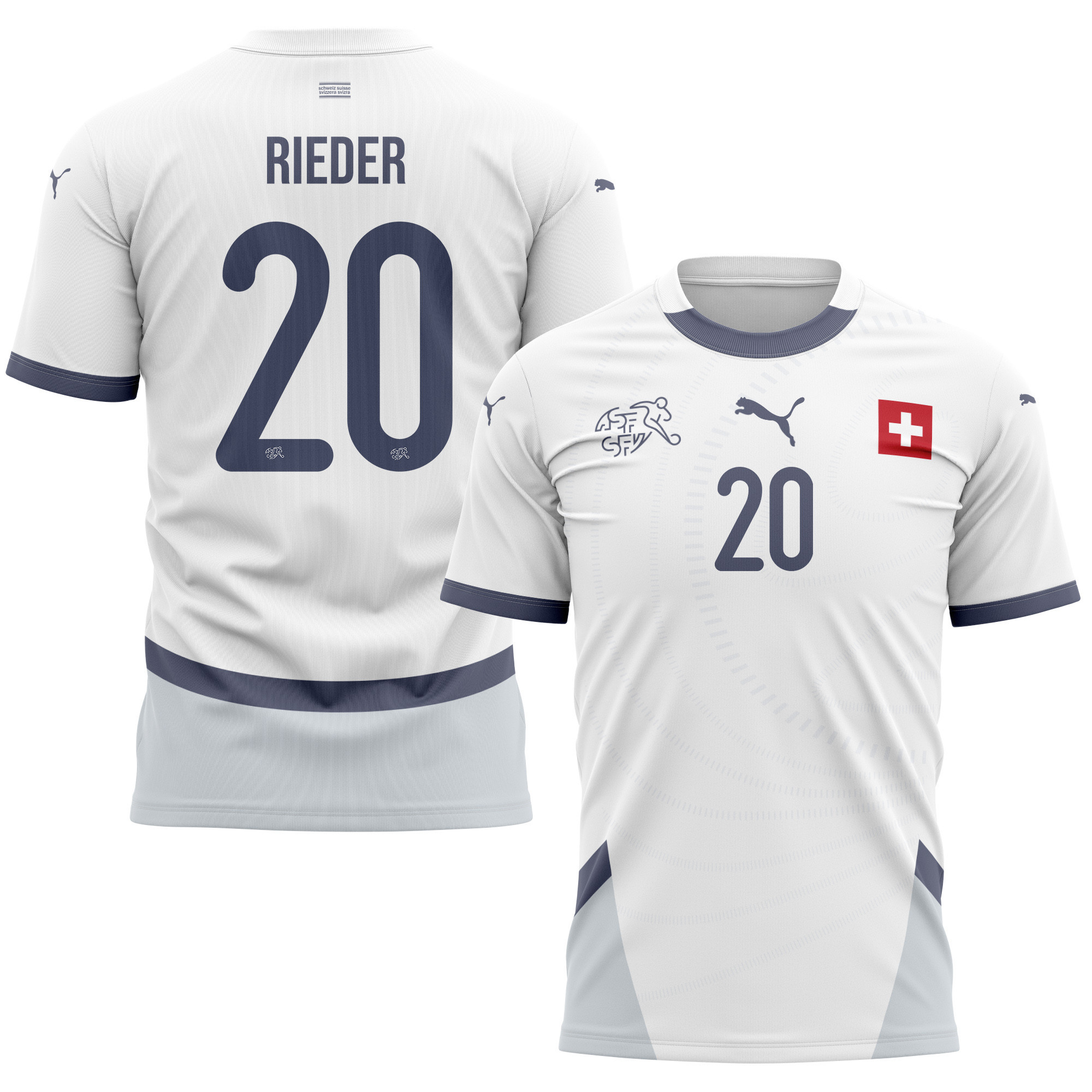 Fabian Rieder 20 Switzerland National Team 2024/25 Away Kits AOP T-shirt - White