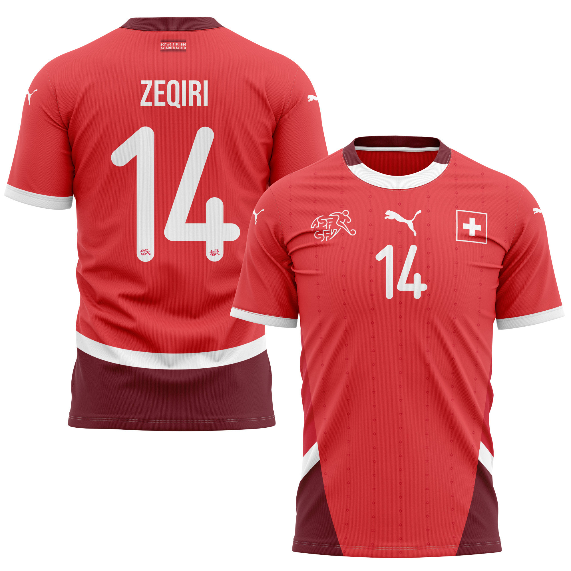 Andi Zeqiri 14 Switzerland National Team 2024/25 Home Kits AOP T-shirt - Red