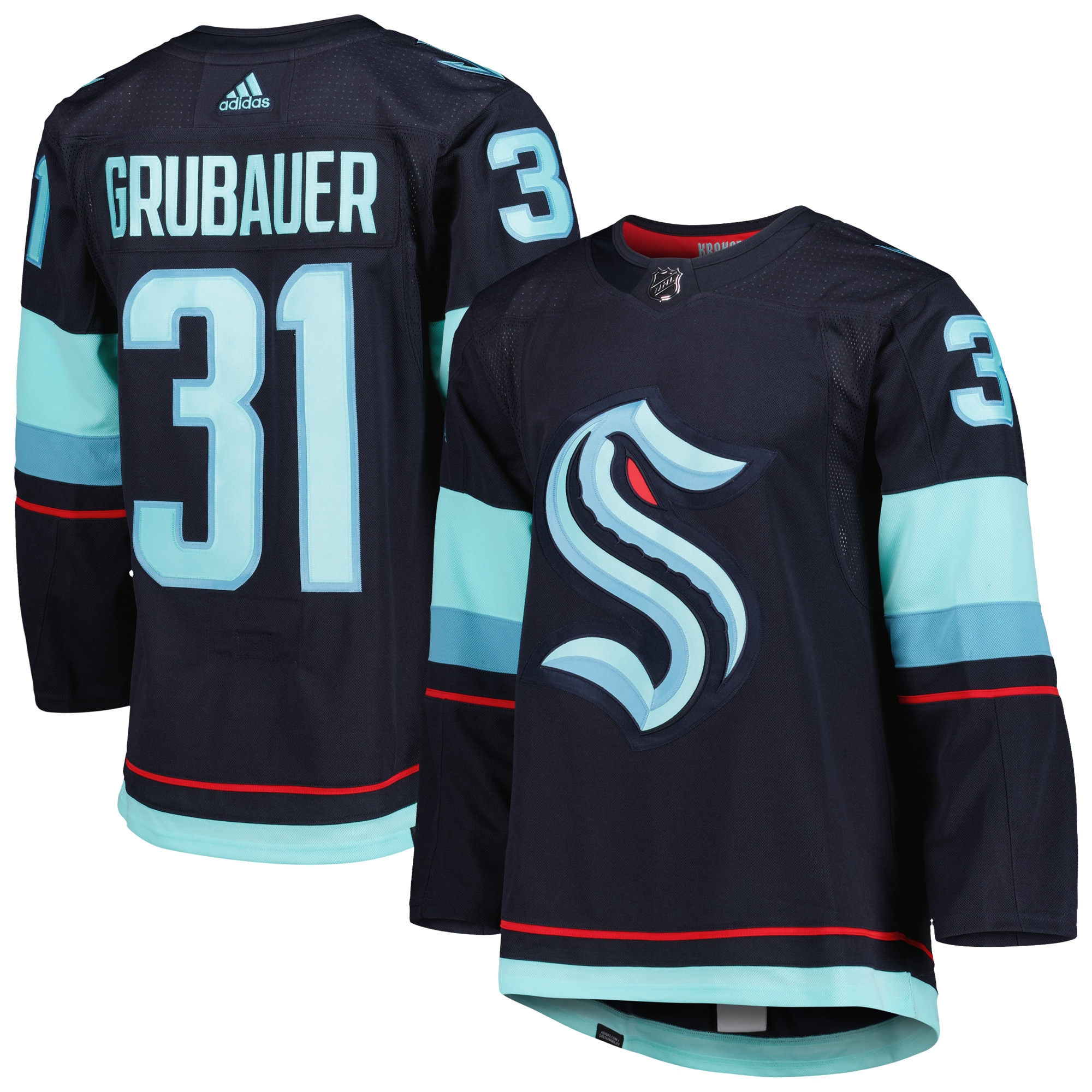 Philipp Grubauer Seattle Kraken adidas Home Primegreen Authentic Pro Player Jersey - Deep Sea Blue