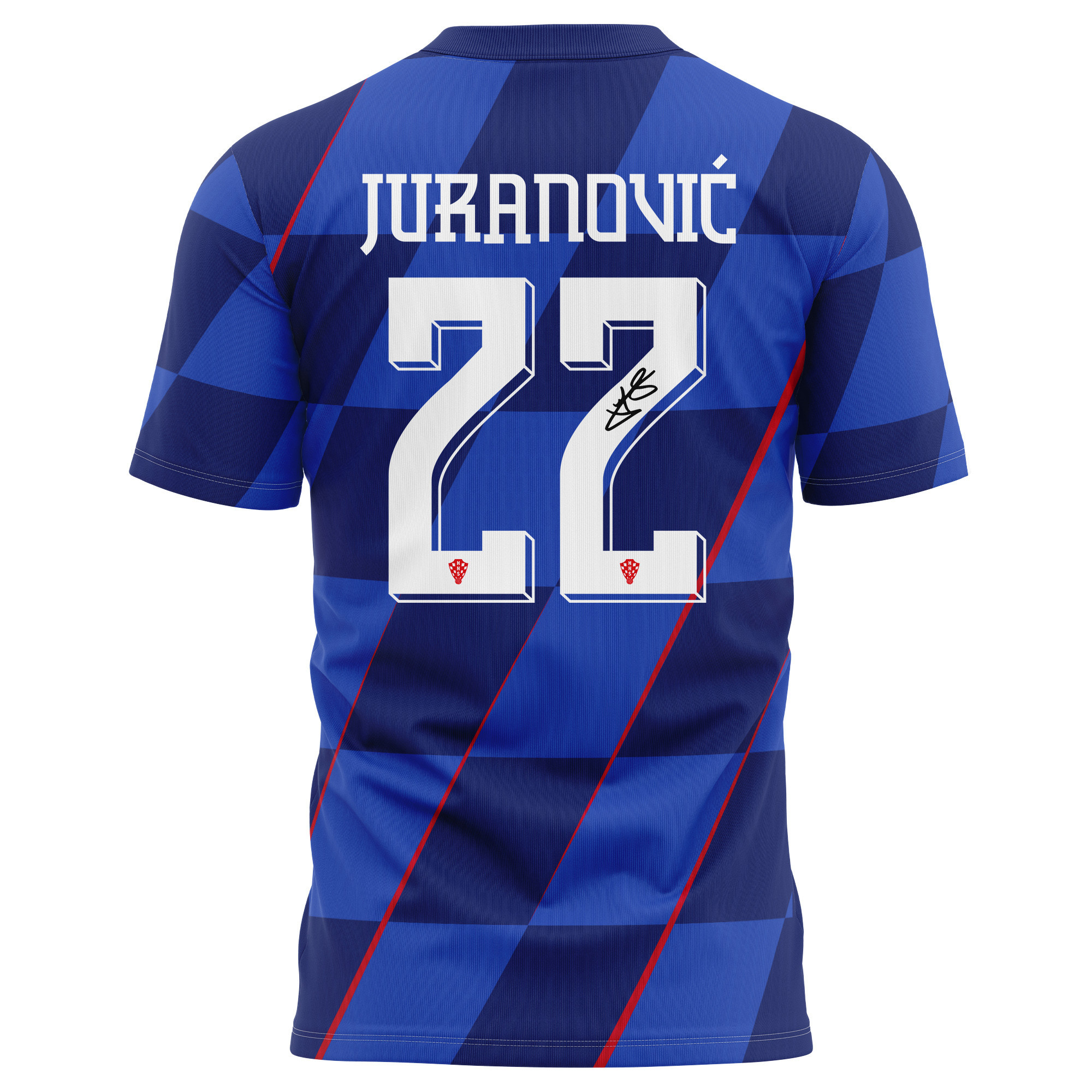 Josip Juranović 22 Signed Croatia National Team 2024/25 Away Kits AOP T-shirt Autographed - Navy