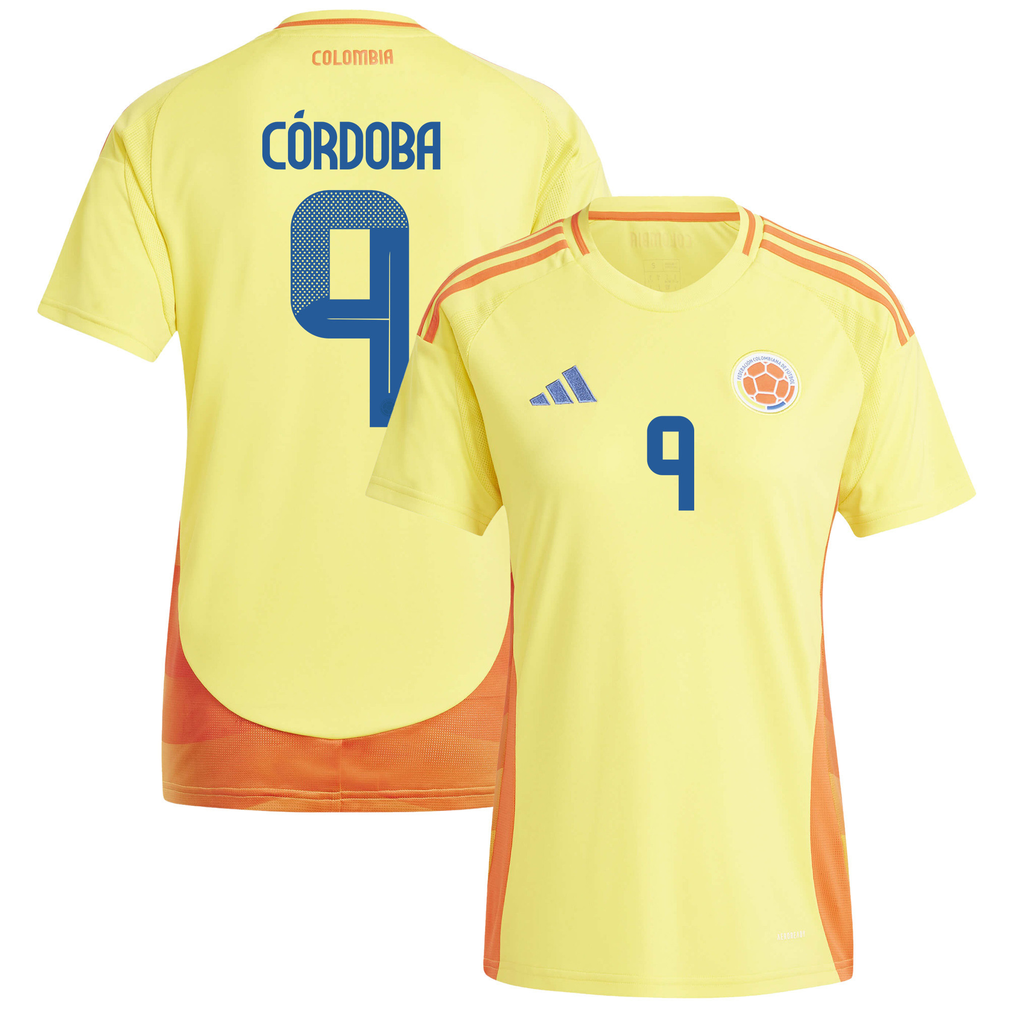 Jhon Córdoba 9 Colombia National Team 2024/25 Home Women Jersey - Yellow