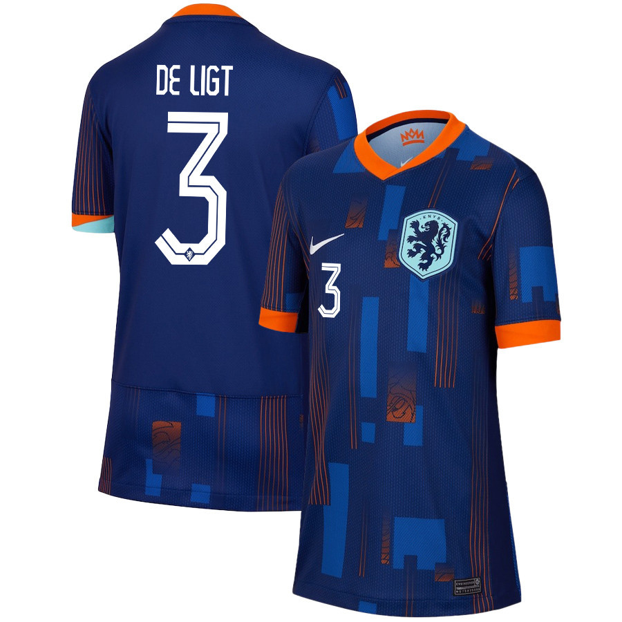 Matthijs De Ligt 3 Netherlands National Team 2024/25 Away YOUTH Jersey - Navy