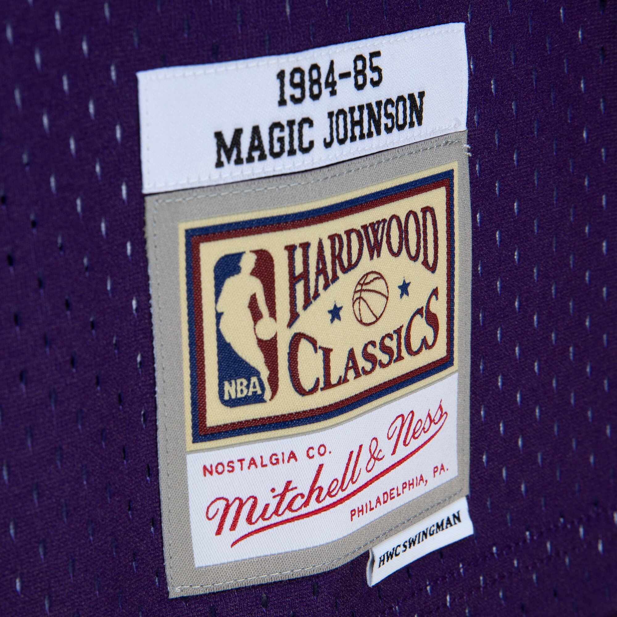 Magic Johnson Los Angeles Lakers Mitchell & Ness 1984\/85 Hardwood Classics Fadeaway Swingman Player Jersey - Purple\/Black
