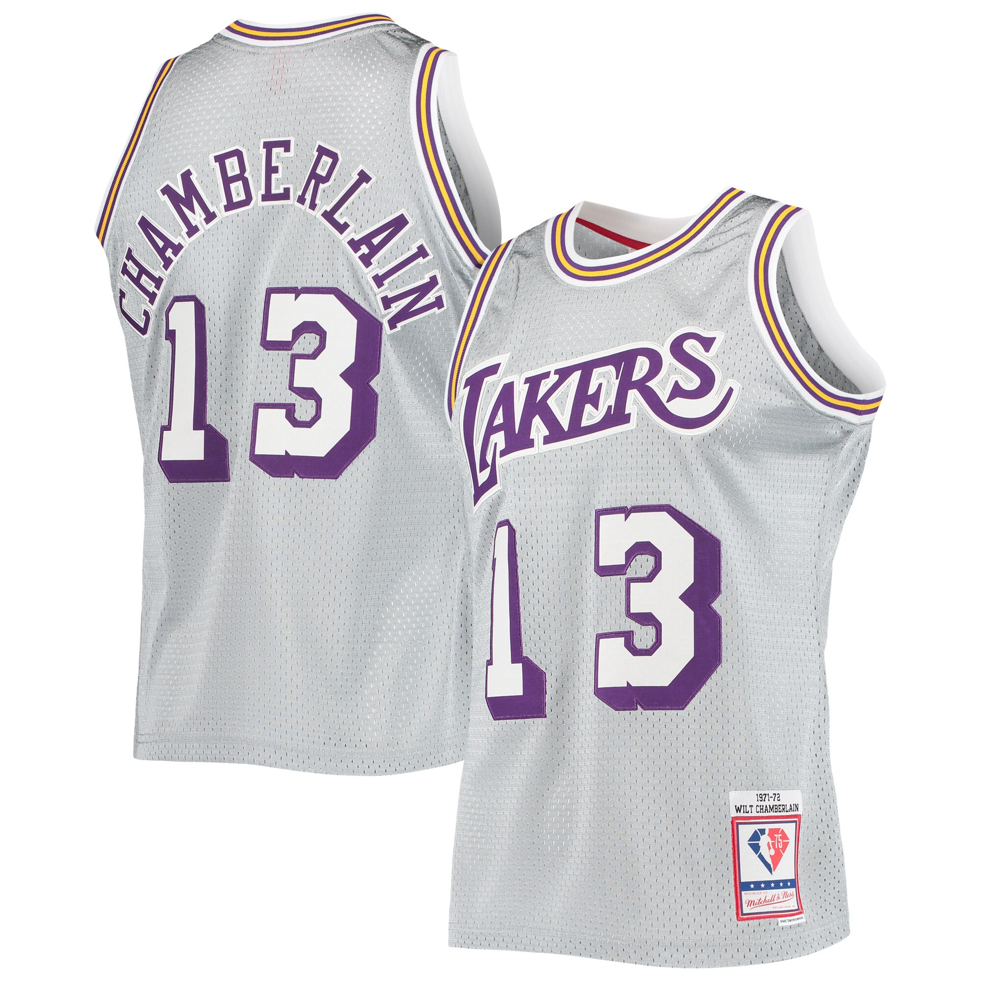 Wilt Chamberlain Los Angeles Lakers Mitchell & Ness 75th Anniversary 1971\/72 Hardwood Classics Swingman Jersey - Silver
