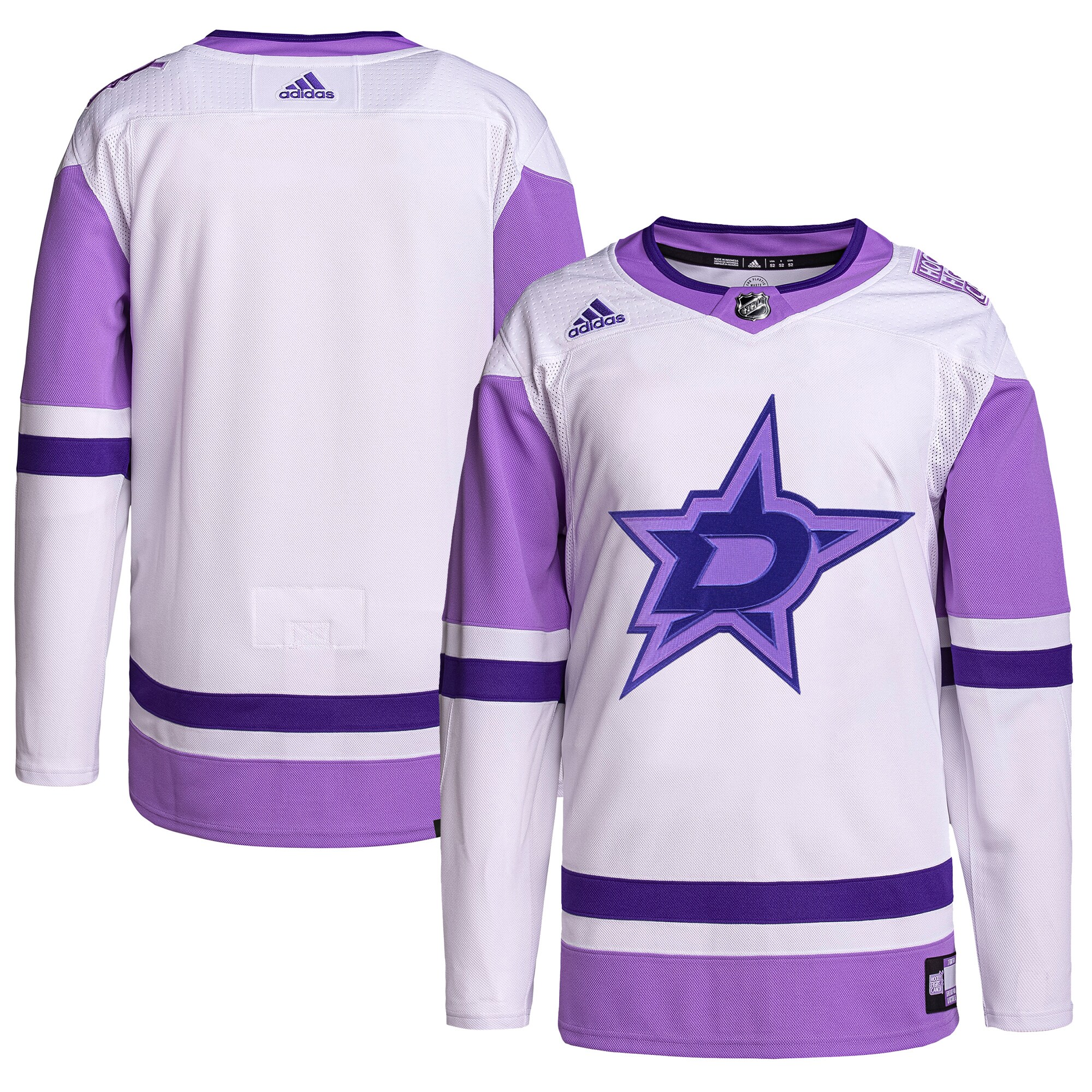 Dallas Stars adidas Hockey Fights Cancer Primegreen Authentic Blank Practice Jersey - White\/Purple