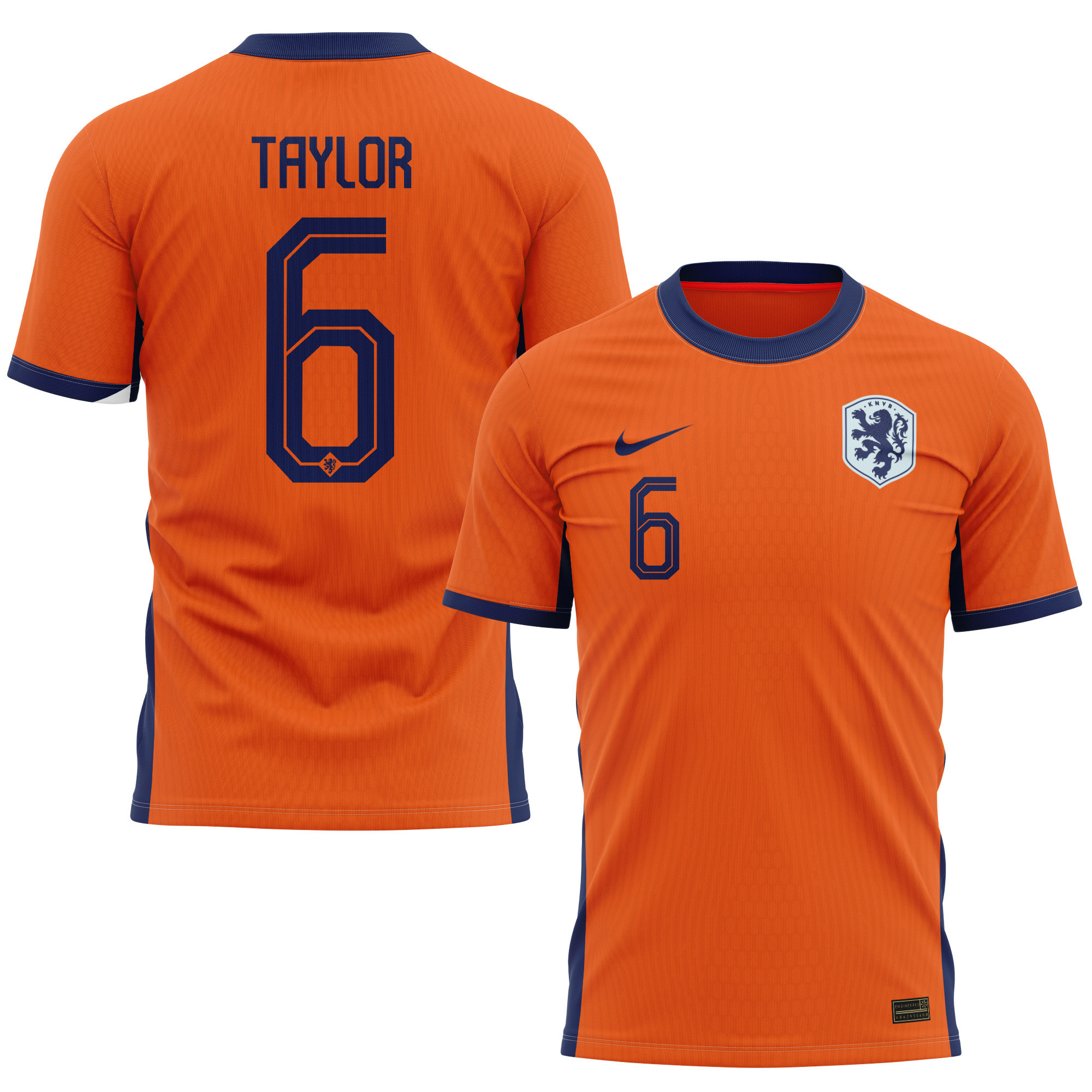 Kenneth Taylor 6 Netherlands National Team 2024 Home Kits AOP T-shirt - Orange