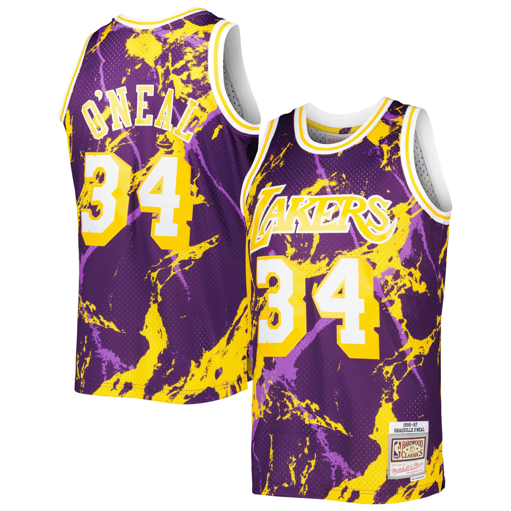 Shaquille O'Neal Los Angeles Lakers Mitchell & Ness 1996\/97 Hardwood Classics Marble Swingman Jersey - Purple