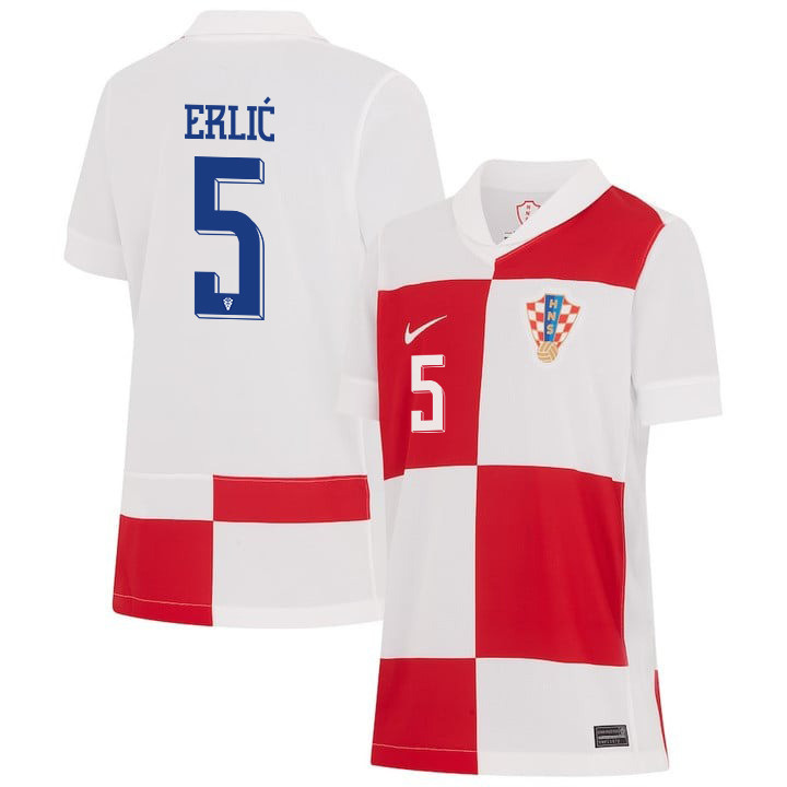 Martin Erlić 5 Croatia National Team 2024 Home YOUTH Jersey - White