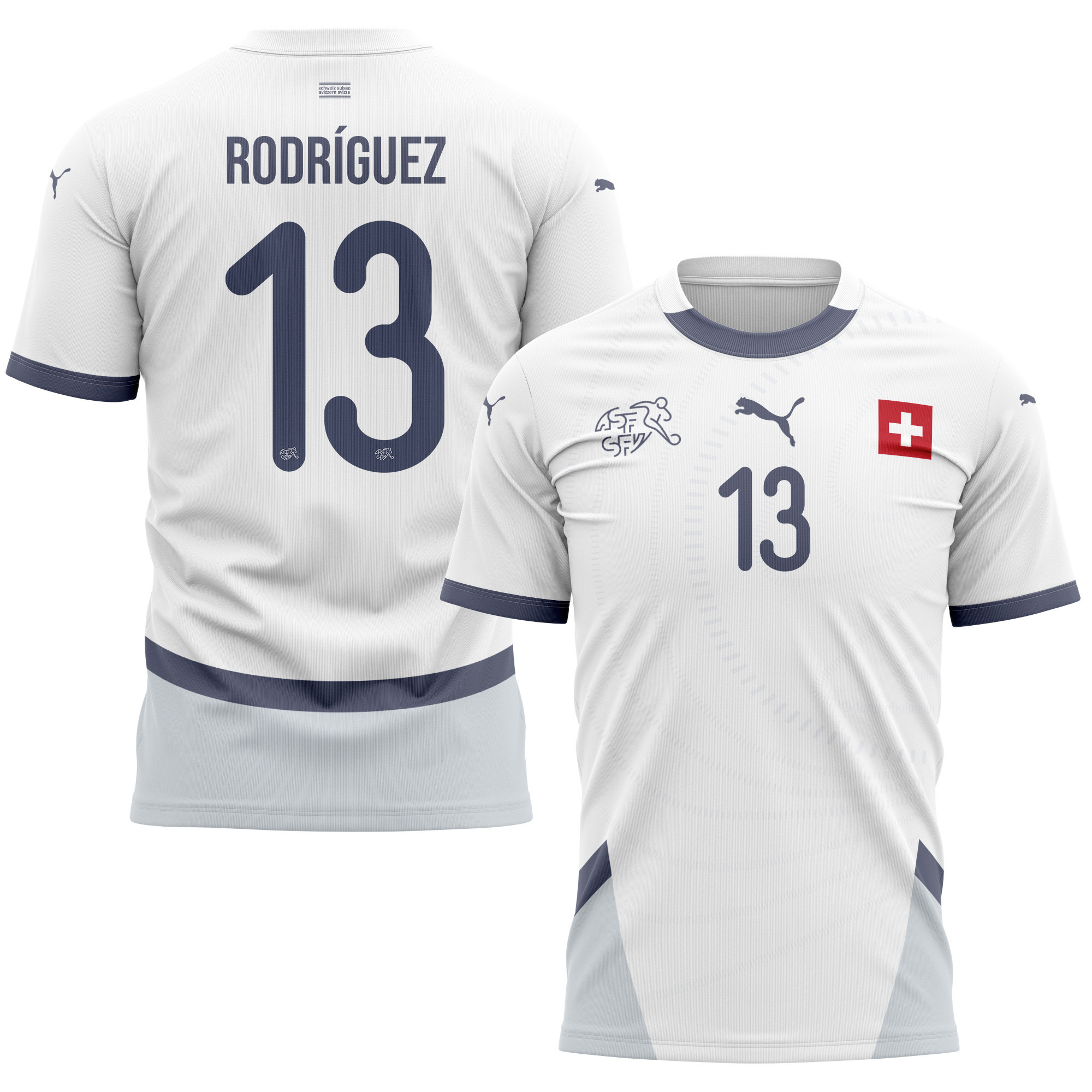 Ricardo Rodríguez 13 Switzerland National Team 2024/25 Away Kits AOP T-shirt - White