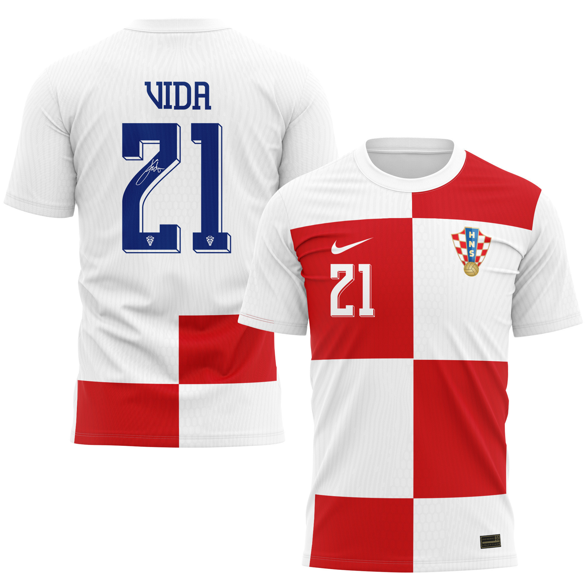 Domagoj Vida 21 Signed Croatia National Team 2024/25 Home Kits AOP T-shirt Autographed - White