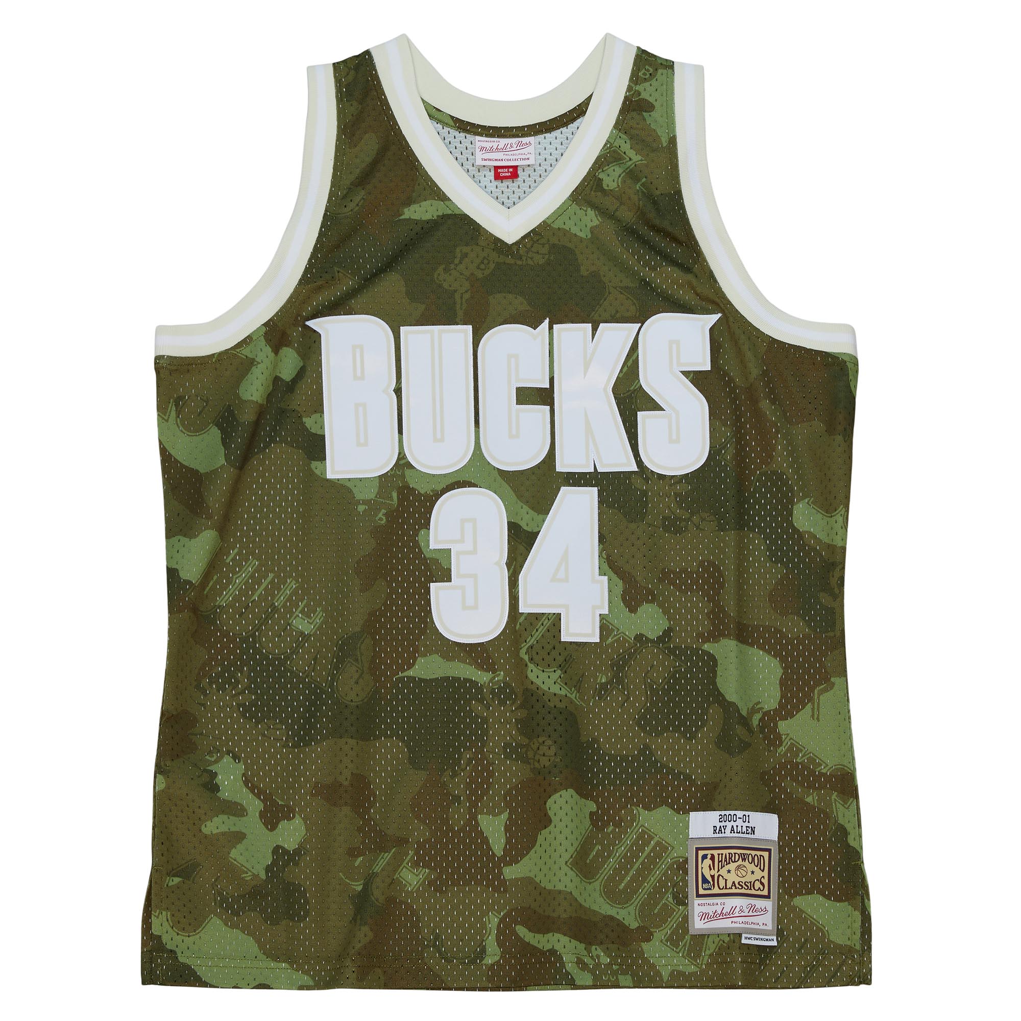 Ray Allen Milwaukee Bucks Mitchell & Ness Hardwood Classics 2000\/01 Ghost Green Swingman Jersey - Camo