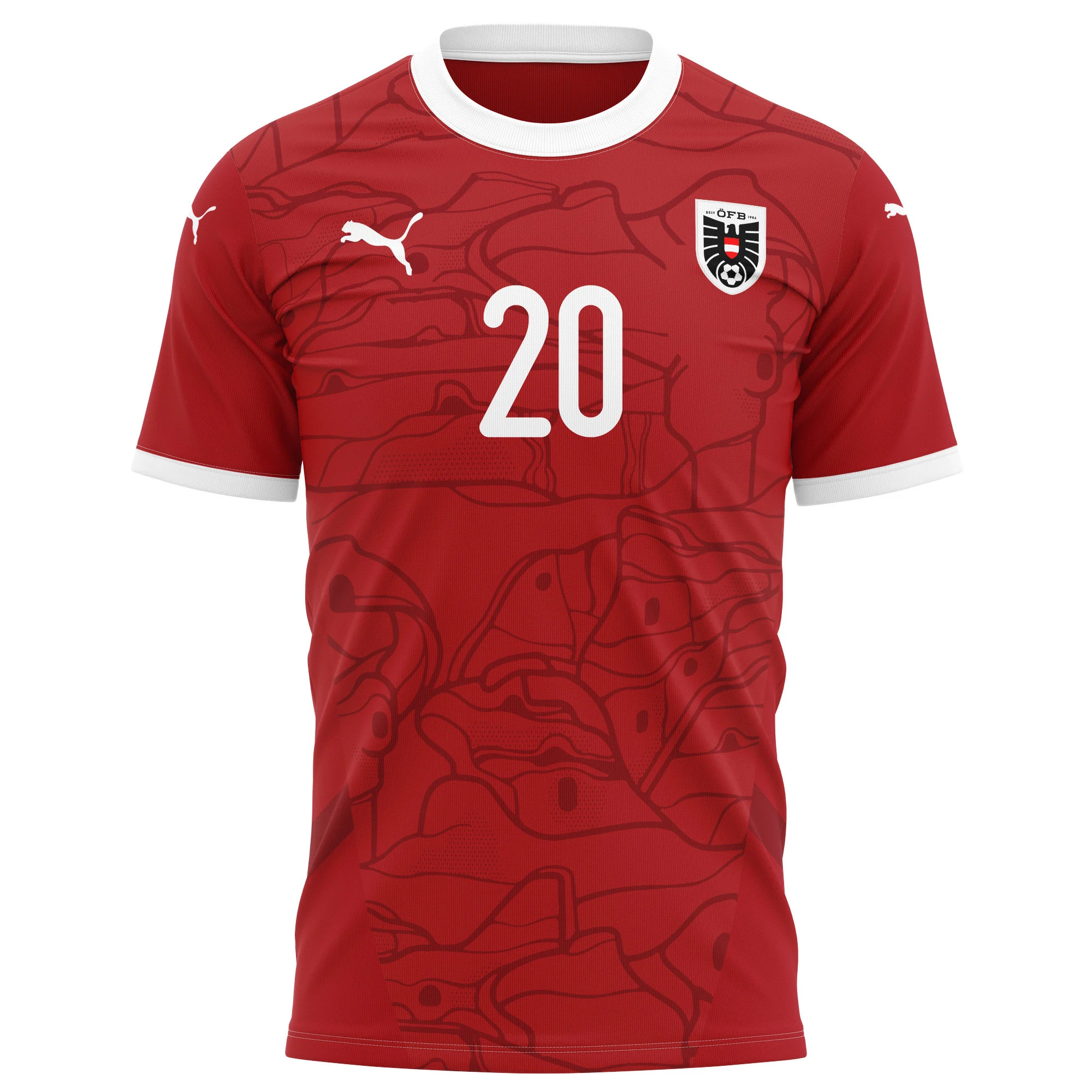 Konrad Laimer 20 Austria National Team 2024/25 Home Kits AOP T-shirt - Red