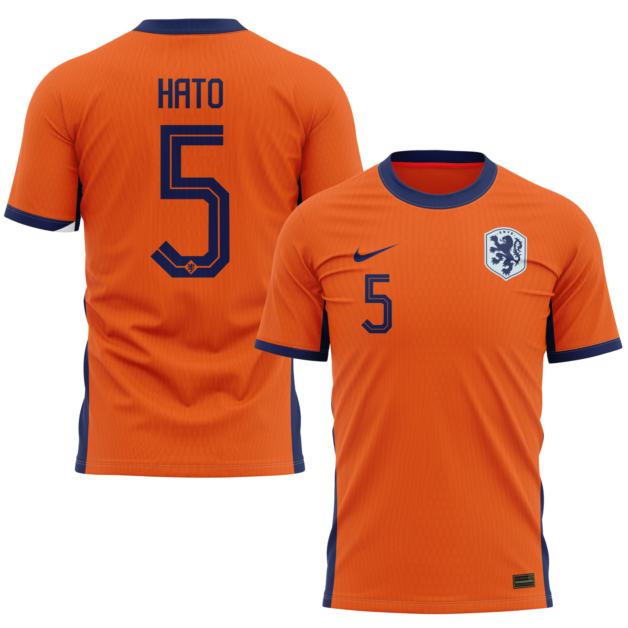 Jorrel Hato 5 Netherlands National Team 2024 Home Kits AOP T-shirt - Orange