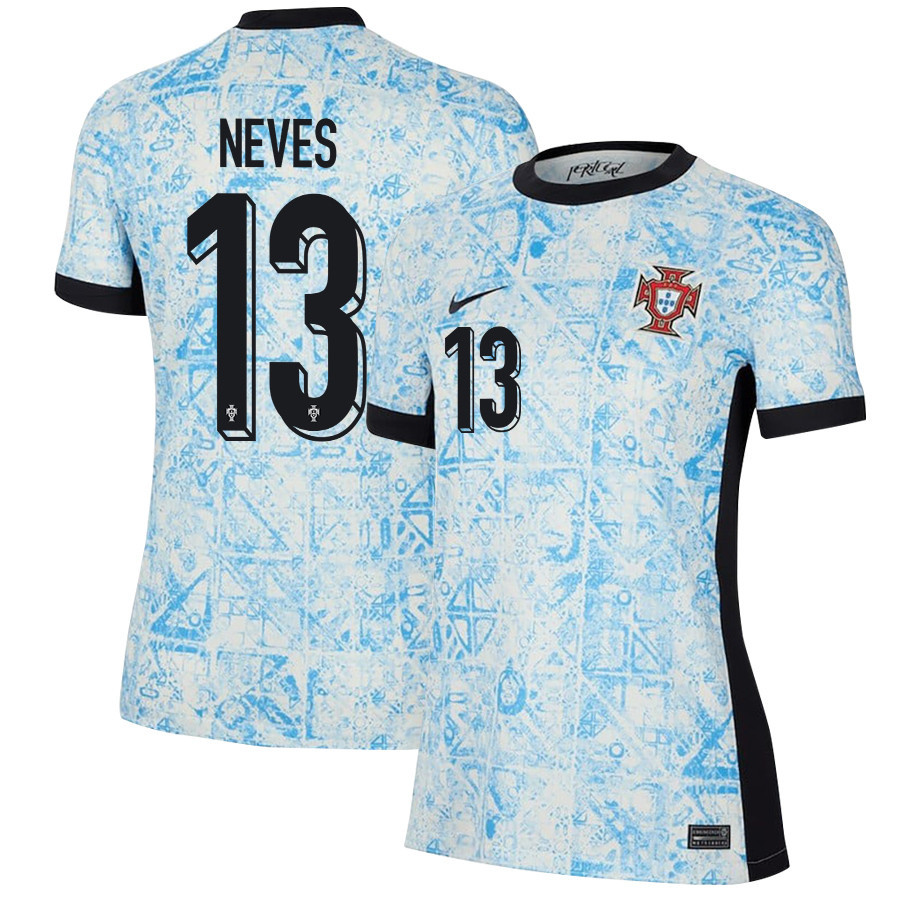 João Neves 13 Portugal National Team 2024/25 Away WOMEN Jersey - Cream/Blue