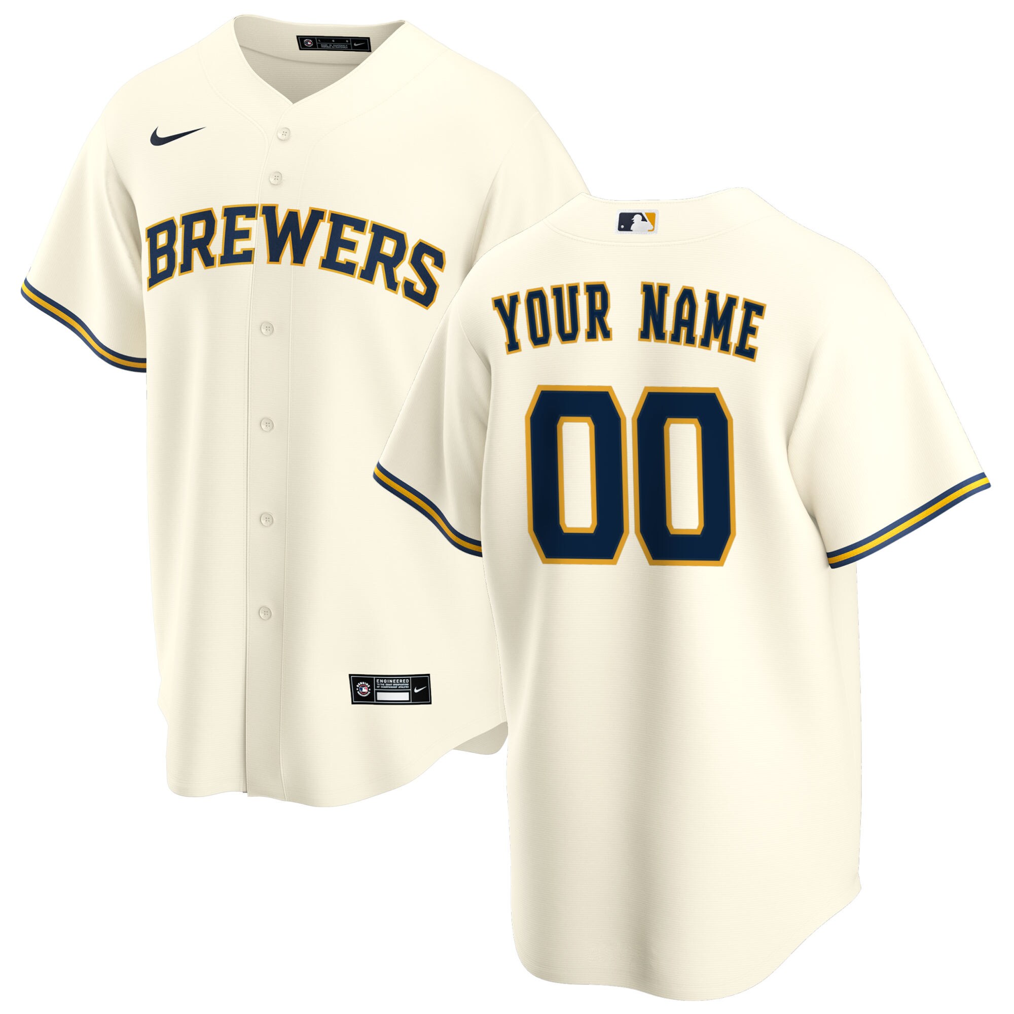 Milwaukee Brewers  Youth Home Replica Custom Jersey - Cream