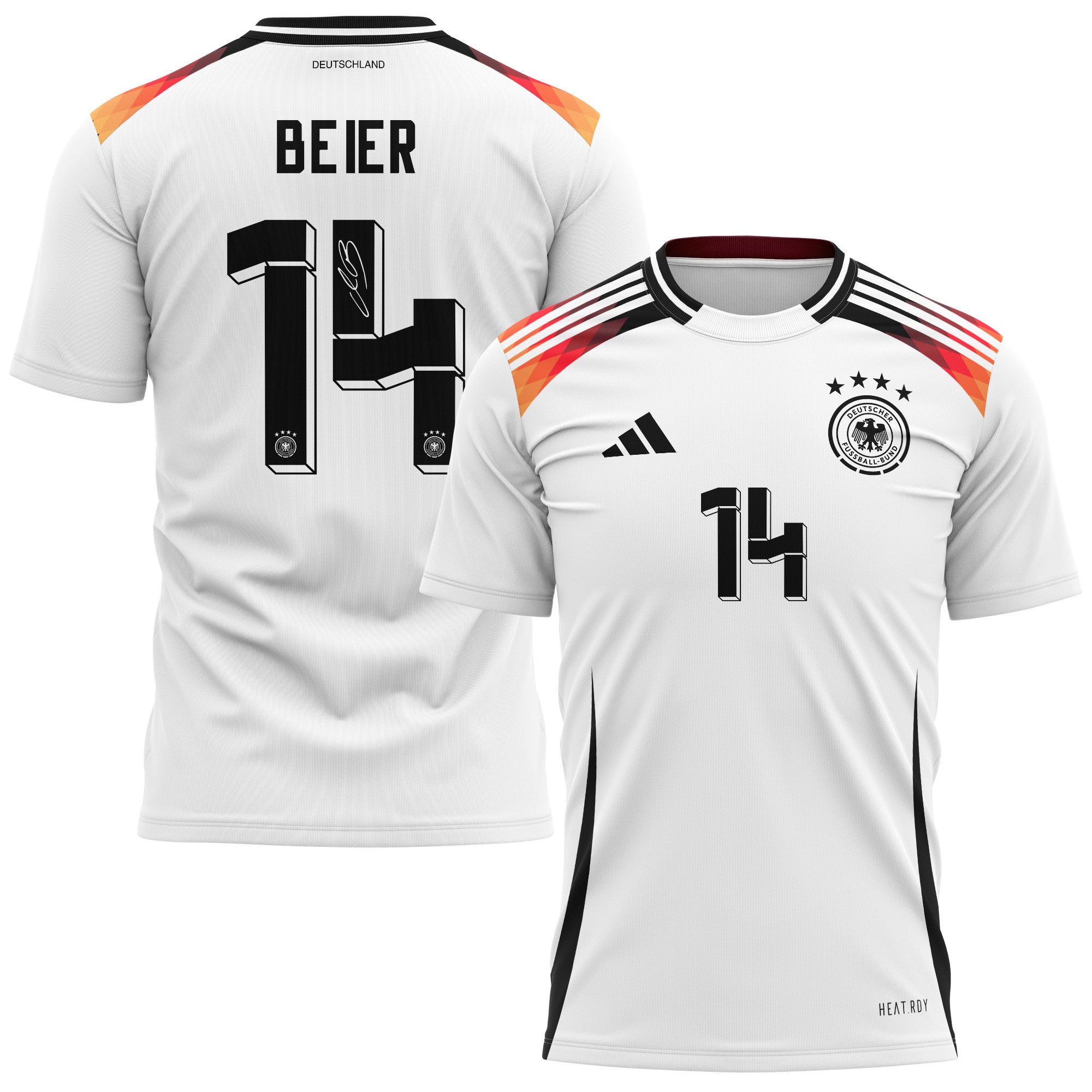 Maximilian Beier 14 Signed Germany National Team 2024 Home Kits AOP T-shirt Autographed- White