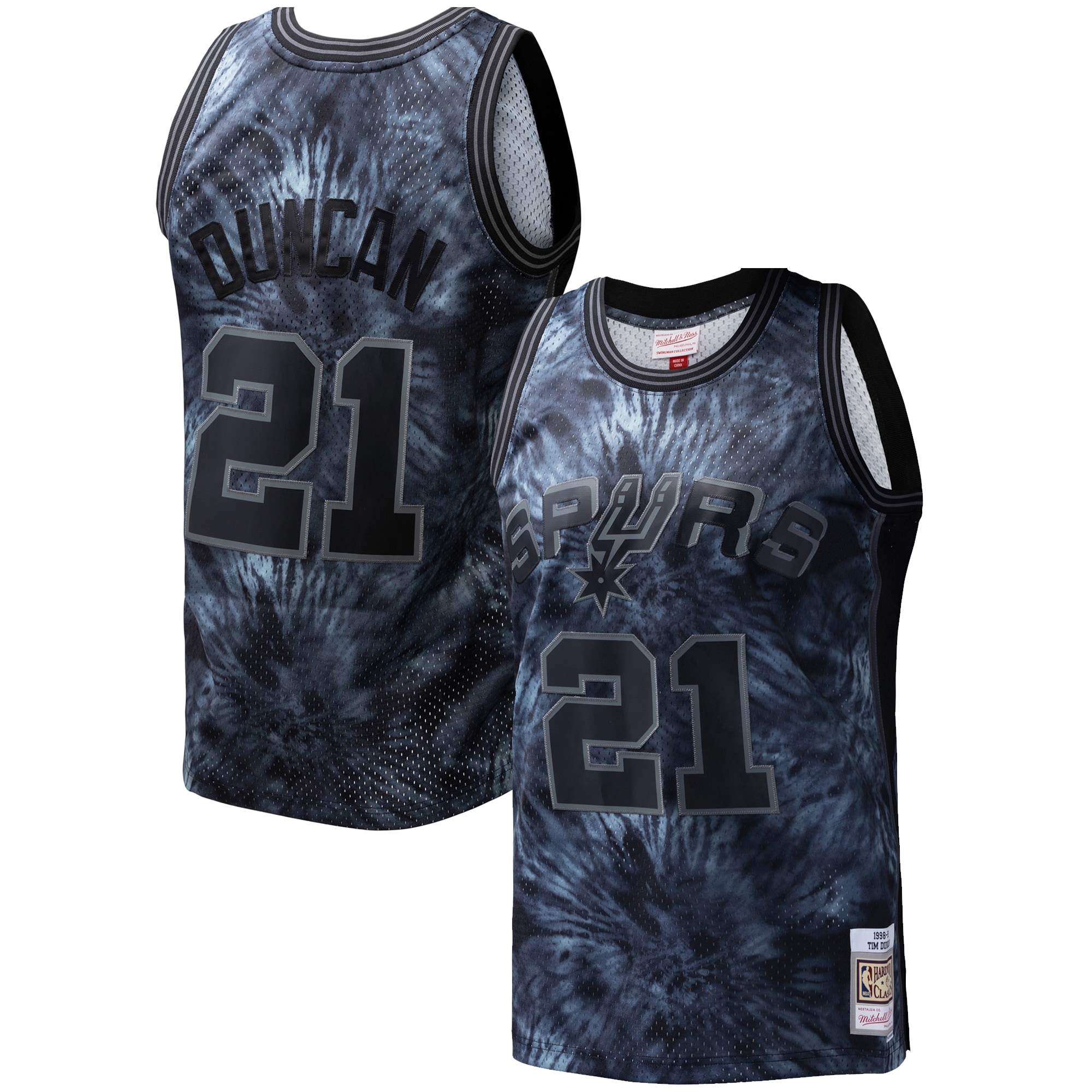 Tim Duncan San Antonio Spurs Mitchell & Ness Hardwood Classics 1998\/99 Tie-Dye Swingman Jersey - Black