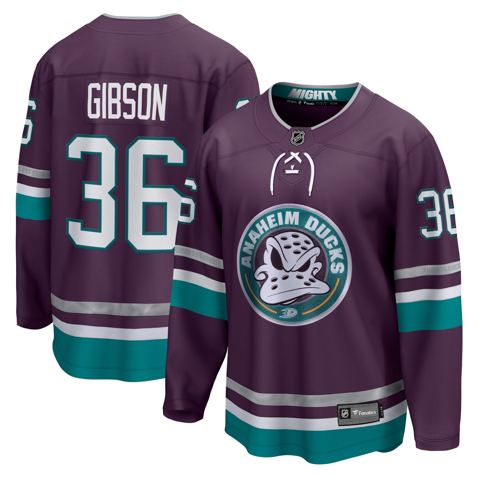 John Gibson Anaheim Ducks Fanatics 30th Anniversary Premier Breakaway Jersey - Purple