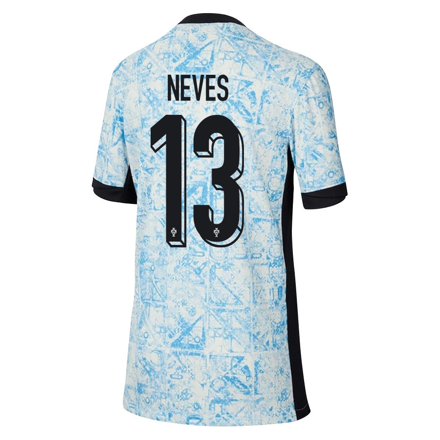 João Neves 13 Portugal National Team 2024/25 Away YOUTH Jersey - Cream/Blue
