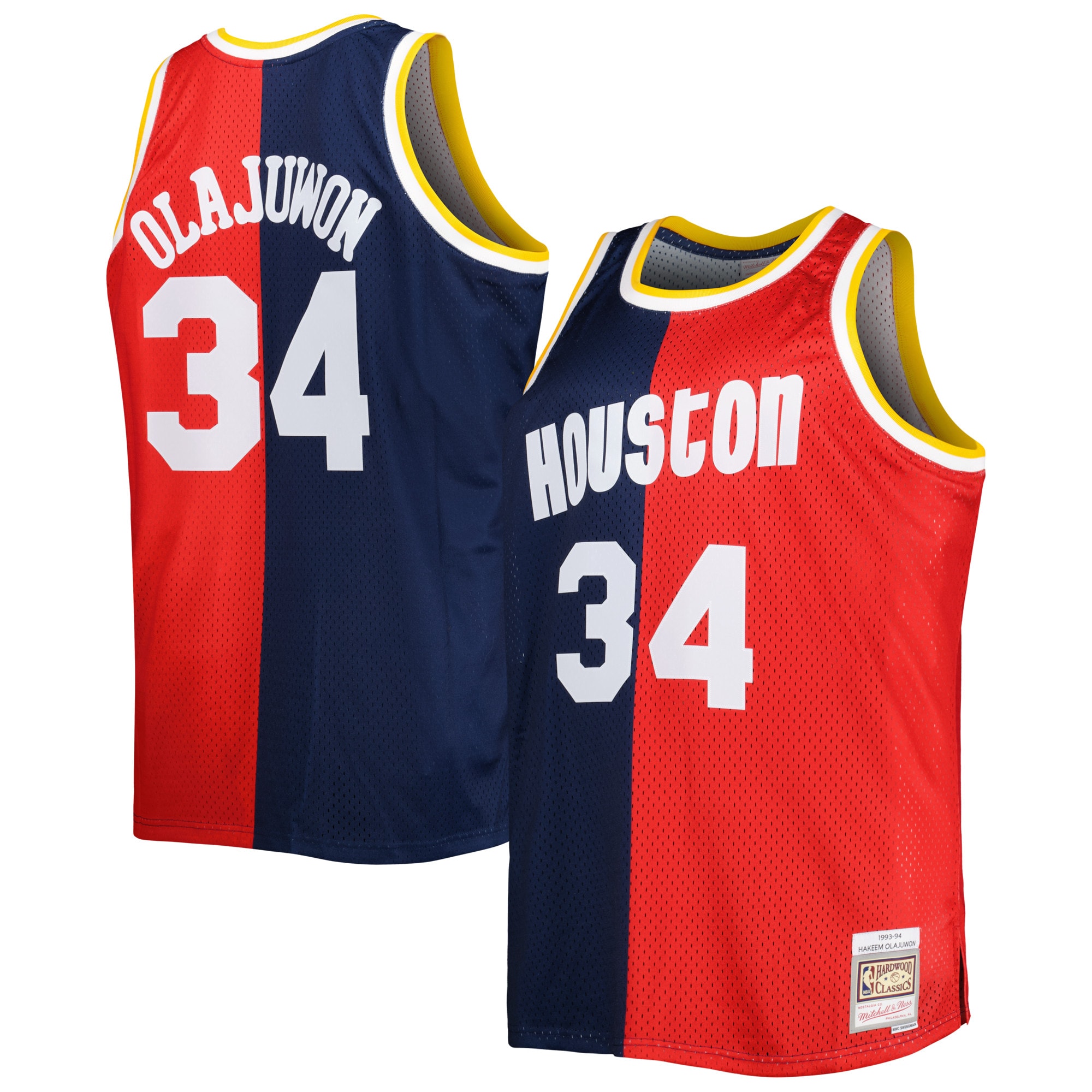 Hakeem Olajuwon Houston Rockets Mitchell & Ness Big & Tall Hardwood Classics 1993\/94 Split Swingman Jersey - Navy\/Red