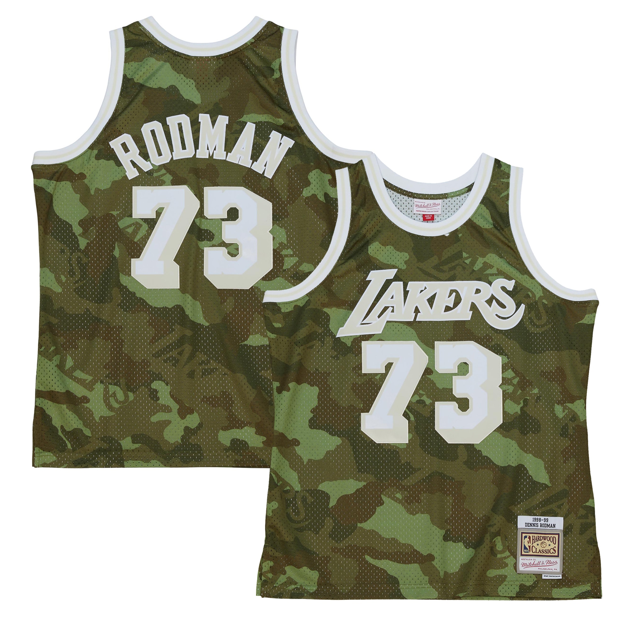 Dennis Rodman Los Angeles Lakers Mitchell & Ness Hardwood Classics 1998\/99 Ghost Green Swingman Jersey - Camo