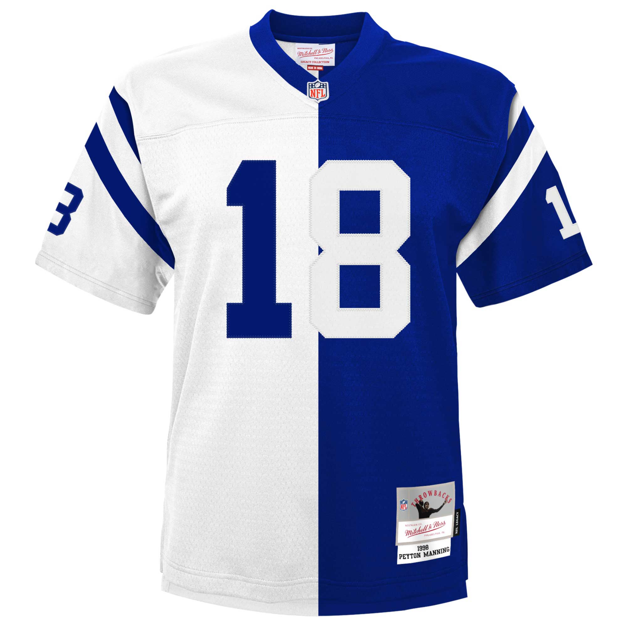 Peyton Manning Indianapolis Colts Mitchell & Ness Youth Split Legacy Jersey - White\/Royal