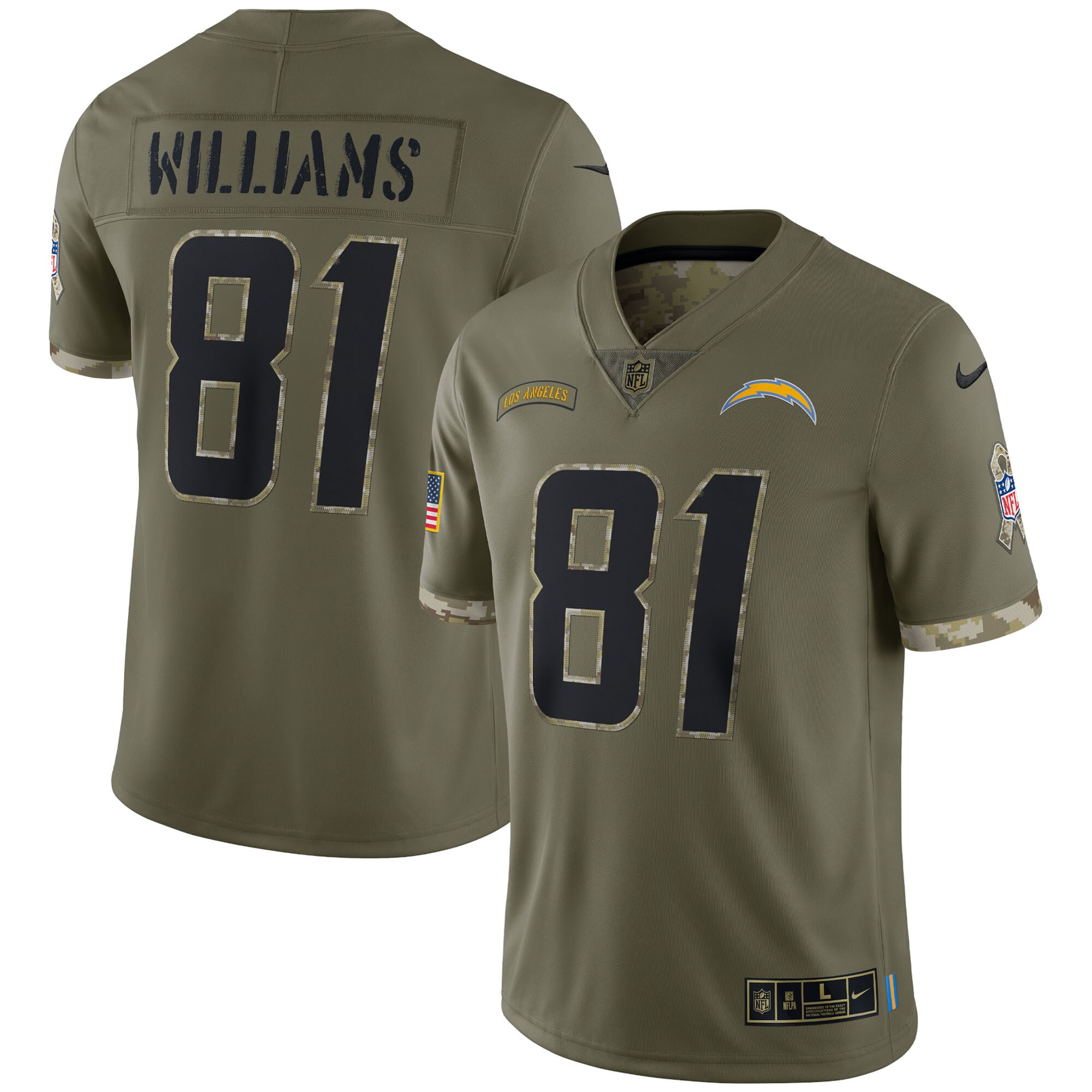 Mike Williams Los Angeles Chargers  2022 Salute To Service Limited Jersey - Olive