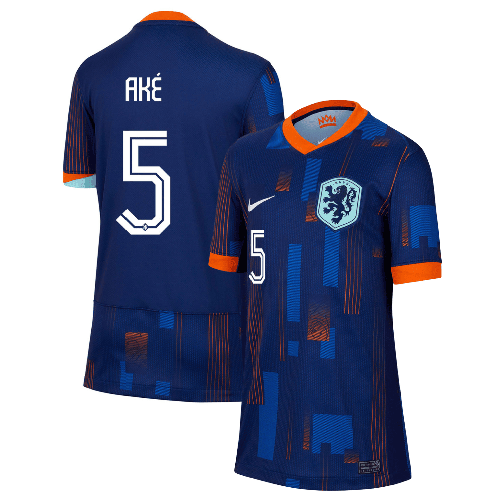 Nathan Aké 5 Netherlands National Team 2024 Away YOUTH Jersey - Blue