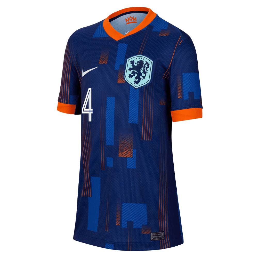 Virgil van Dijk 4 Netherlands National Team 2024 Away YOUTH Jersey - Blue