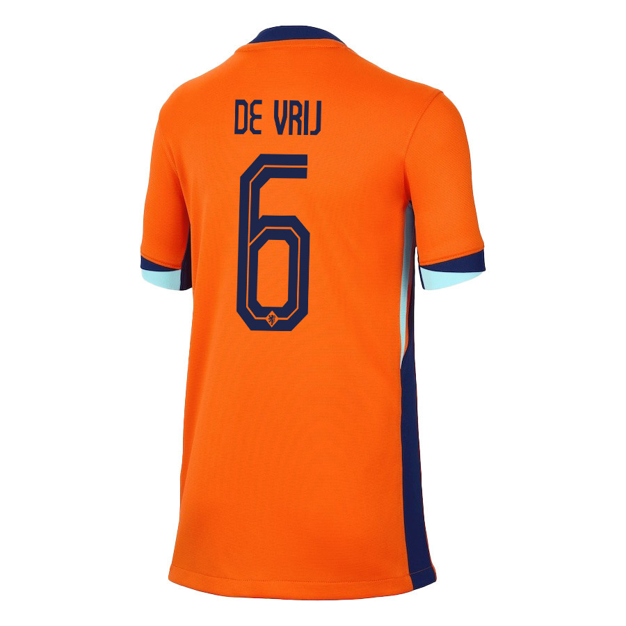 Stefan de Vrij 6 Netherlands National Team 2024/25 Home YOUTH Jersey - Orange