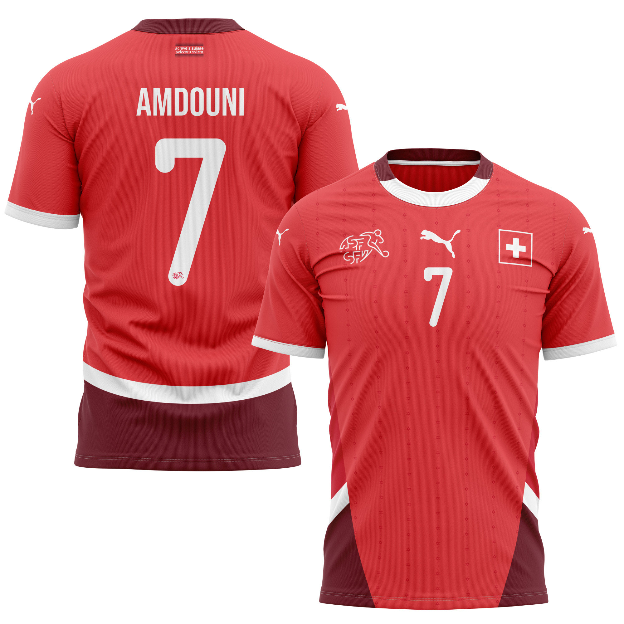 Zeki Amdouni 7 Switzerland National Team 2024/25 Home Kits AOP T-shirt - Red