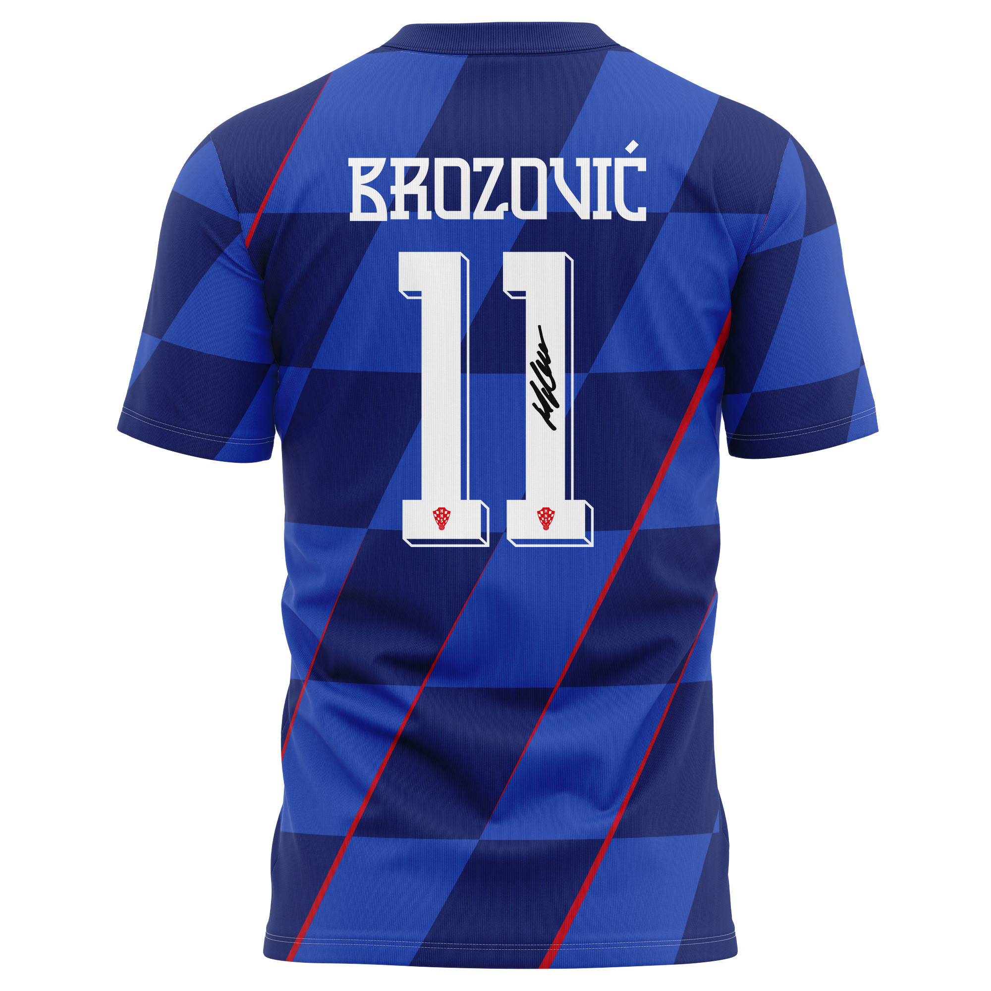Marcelo Brozović 11 Signed Croatia National Team 2024/25 Away Kits AOP T-shirt Autographed - Navy