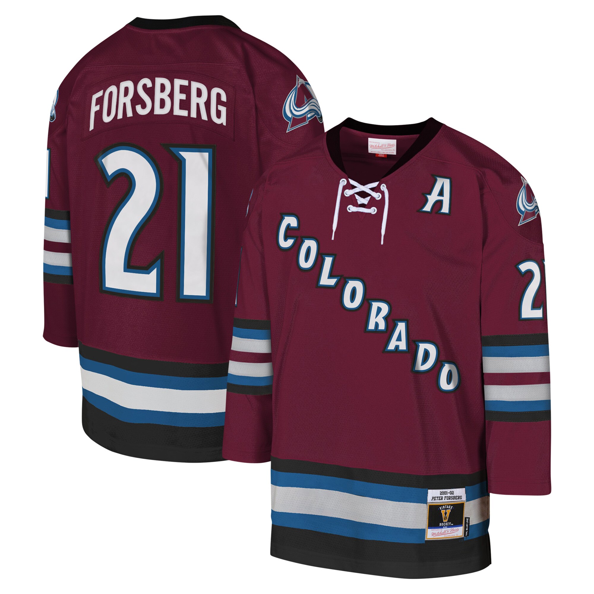 Peter Forsberg Colorado Avalanche Mitchell & Ness Youth 2001-02 Blue Line Player Jersey - Burgundy