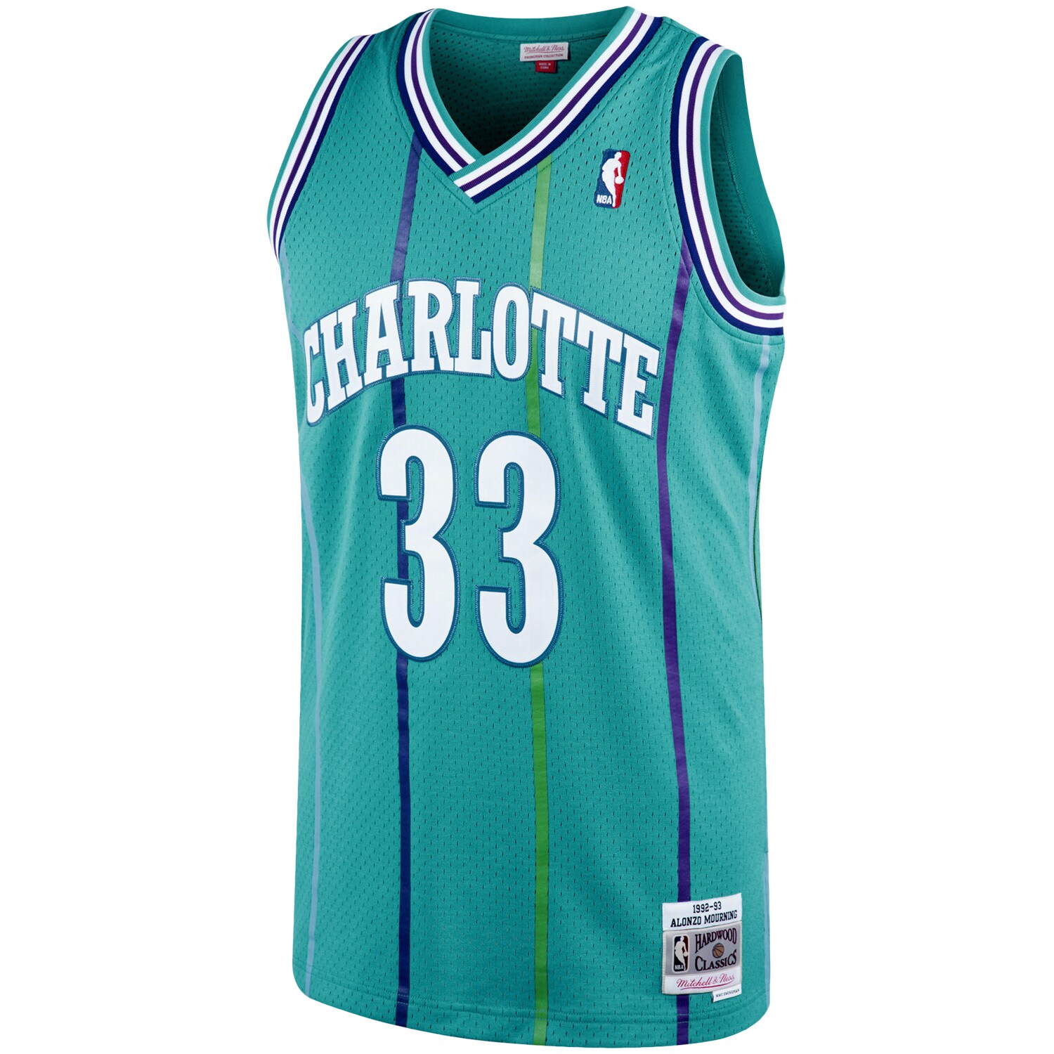 Alonzo Mourning Charlotte Hornets Mitchell & Ness 1992\/93 Hardwood Classics Swingman Jersey - Teal