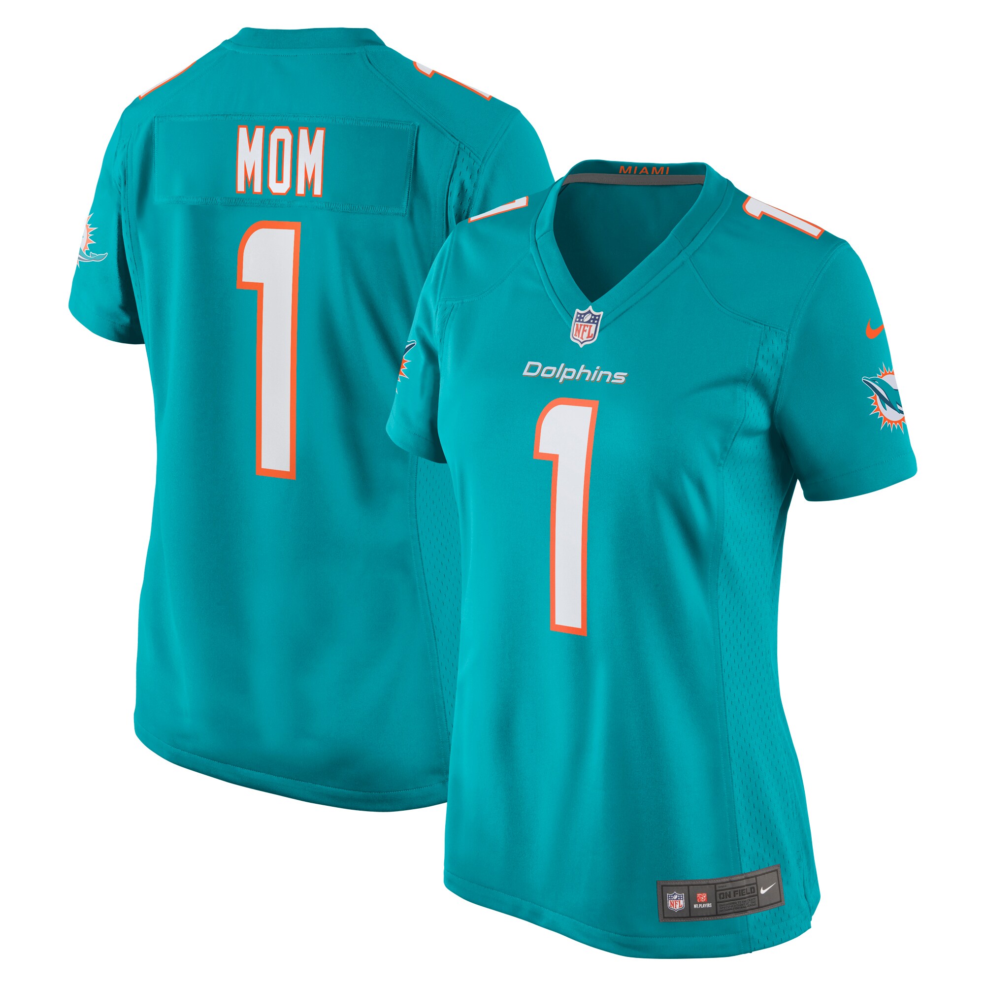 Number 1 Mom Miami Dolphins  Women's Game Jersey - Aqua