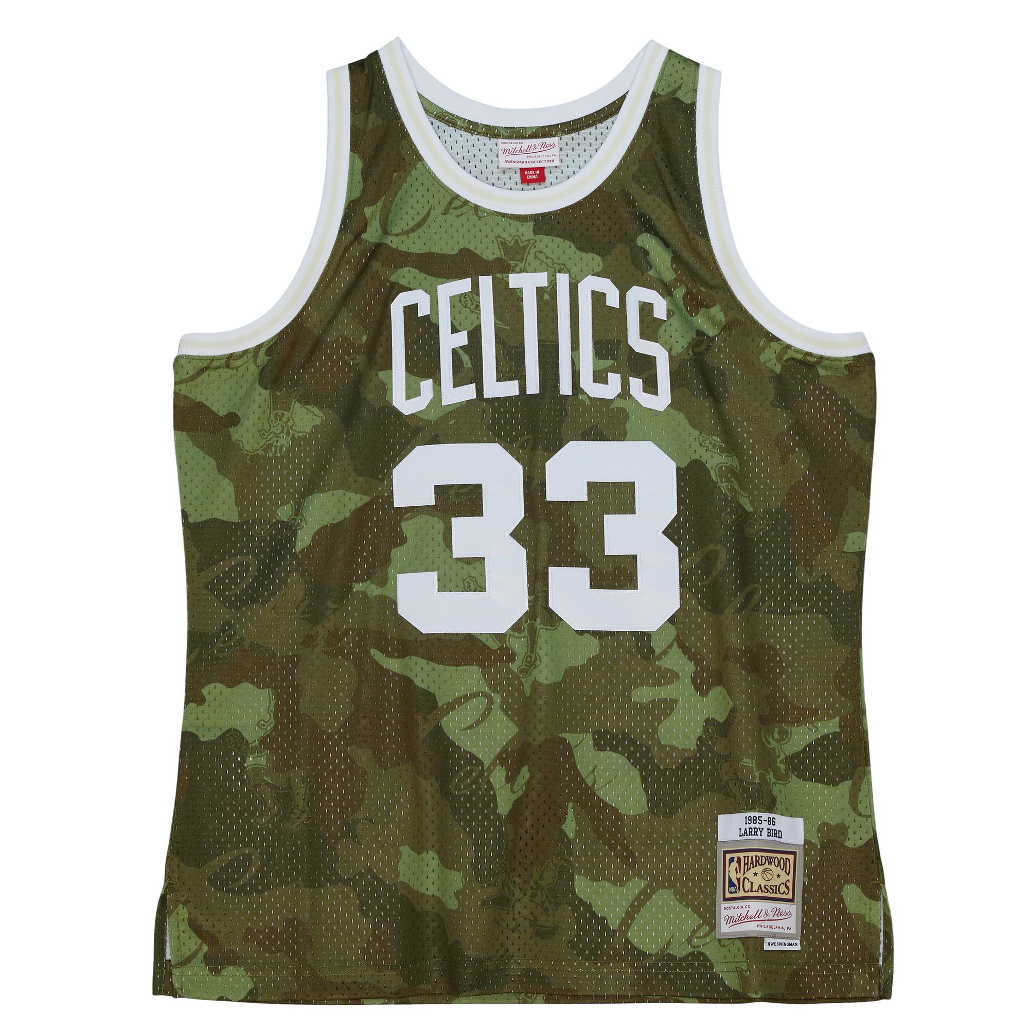 Larry Bird Boston Celtics Mitchell & Ness Hardwood Classics 1985\/86 Ghost Green Swingman Jersey - Camo