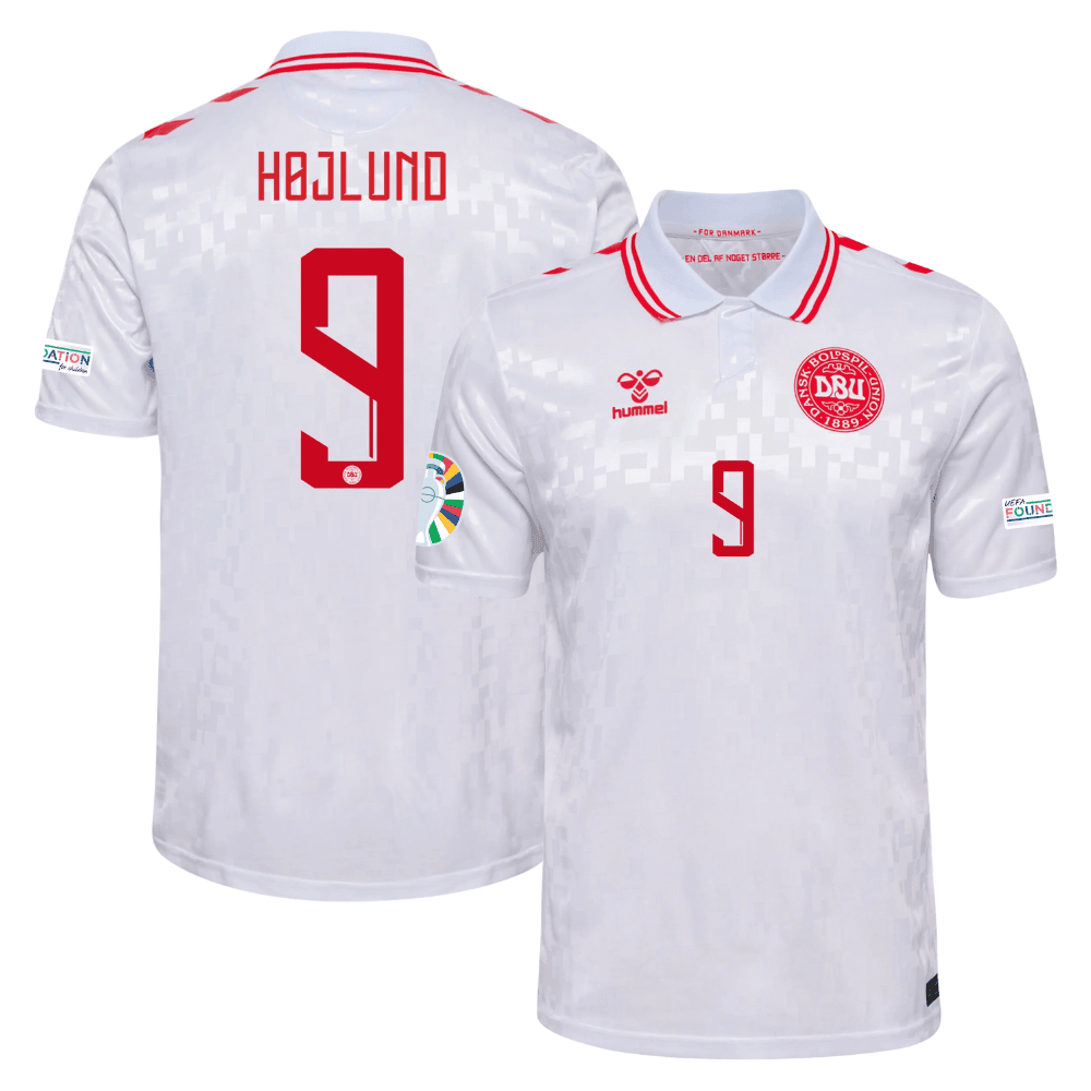 Rasmus Højlund 9 Denmark National Team 2024 Away Stadium YOUTH Jersey - White