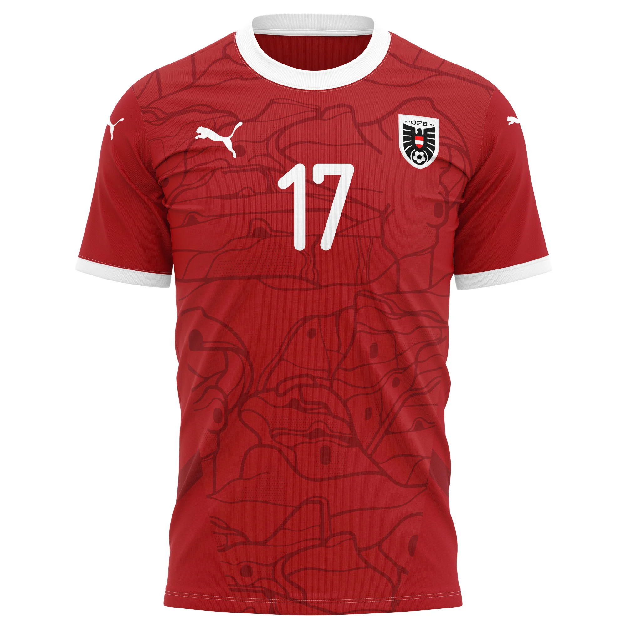 Florian Kainz 17 Austria National Team 2024/25 Home Kits AOP T-shirt - Red