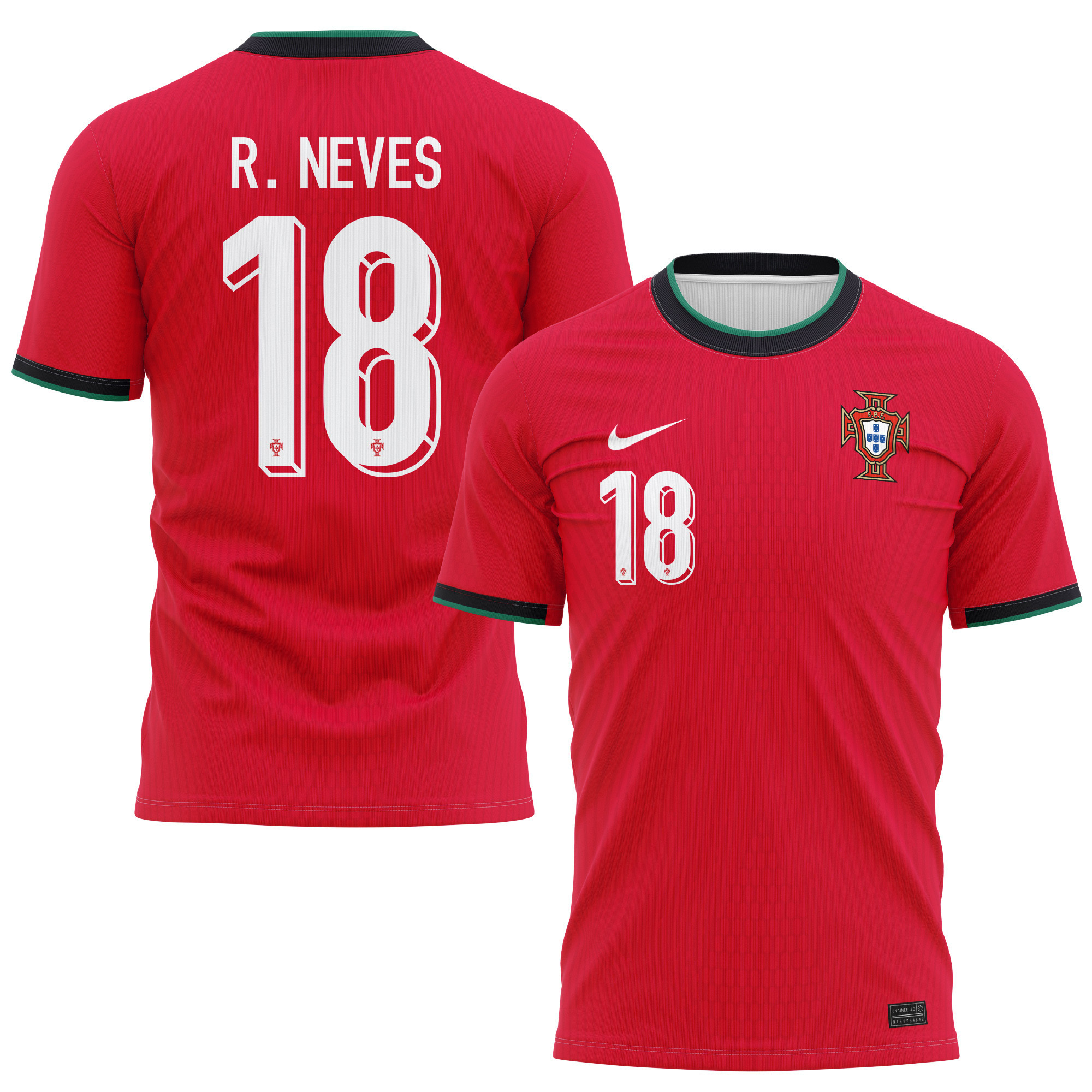 Rúben Neves 18 Portugal National Team 2024/25 Home Kits AOP T-shirt - Red