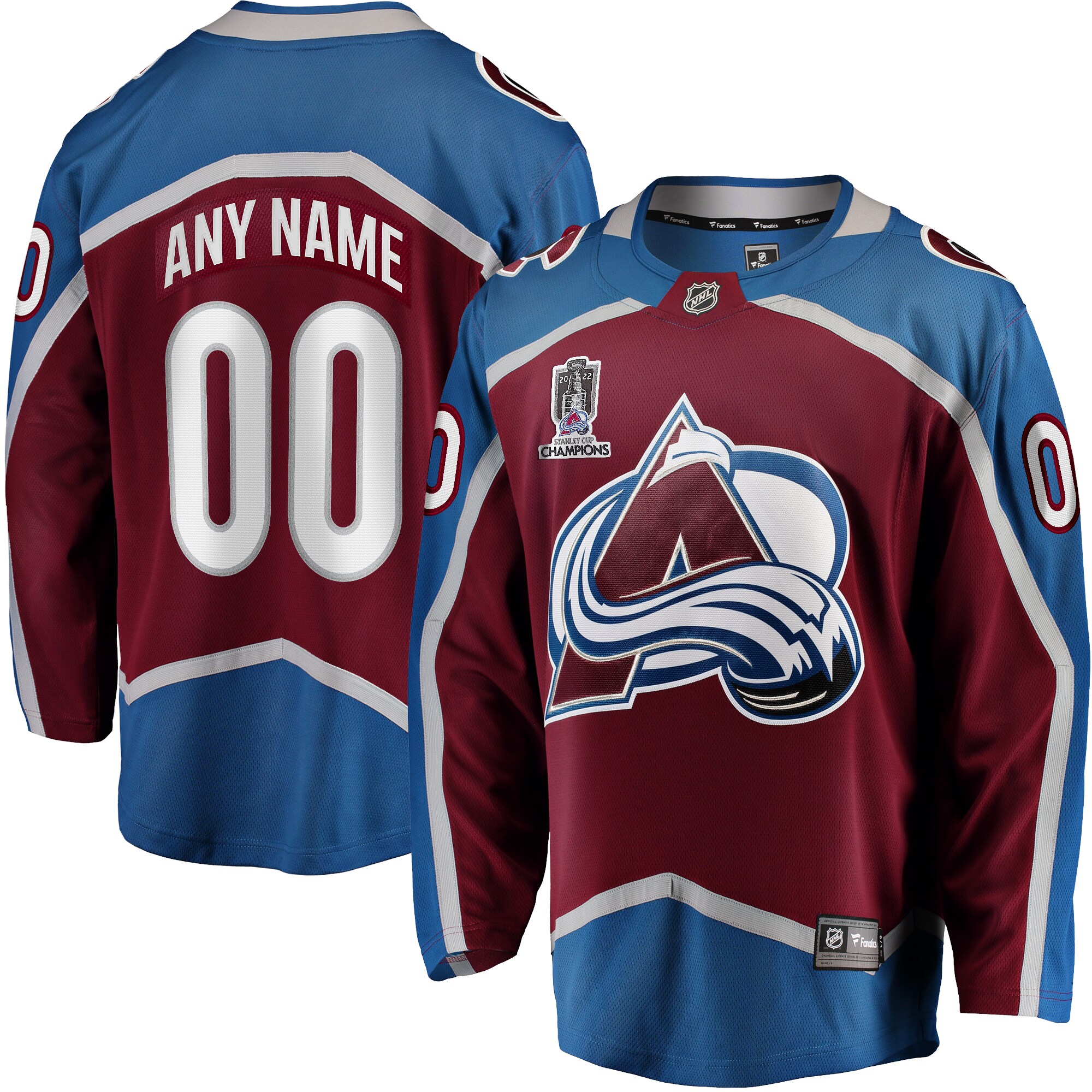 Colorado Avalanche Fanatics Home 2022 Stanley Cup Champions Breakaway Custom Jersey - Burgundy