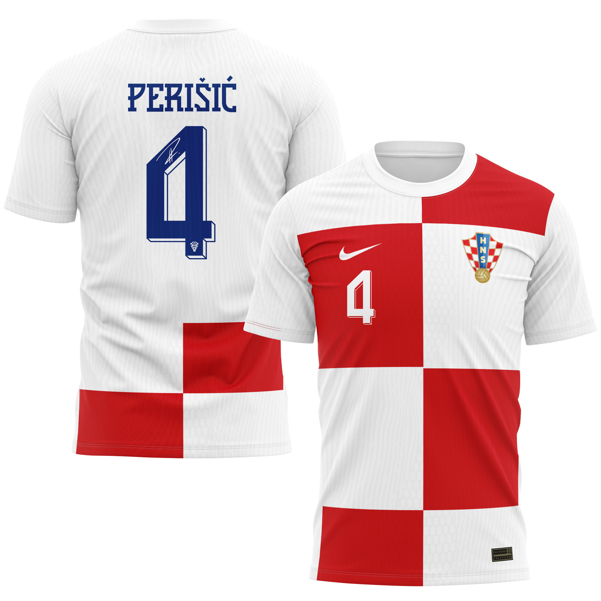 Ivan Perišić 4 Signed Croatia National Team 2024/25 Home Kits AOP T-shirt Autographed - White