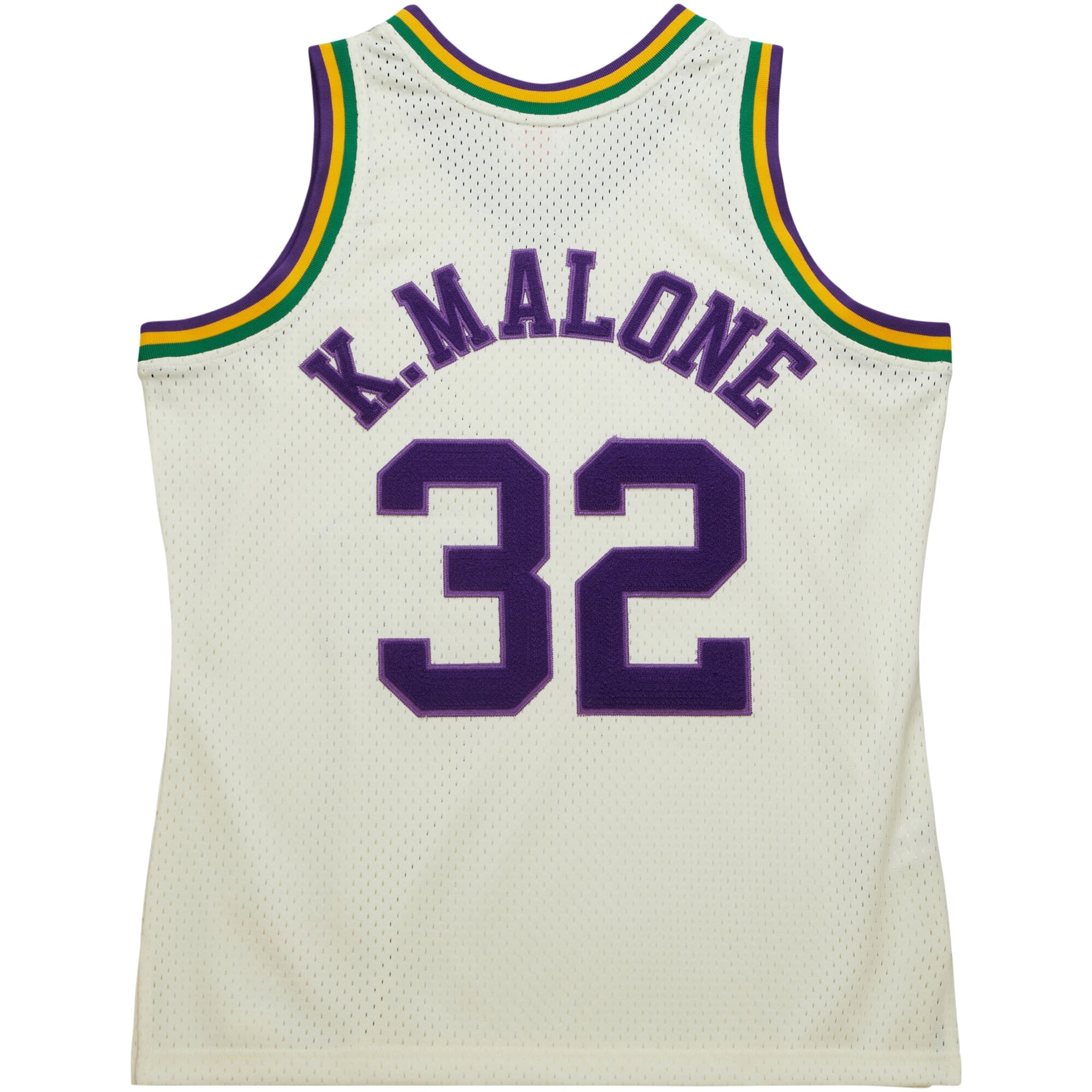 Karl Malone Utah Jazz Mitchell & Ness Chainstitch Swingman Jersey - Cream