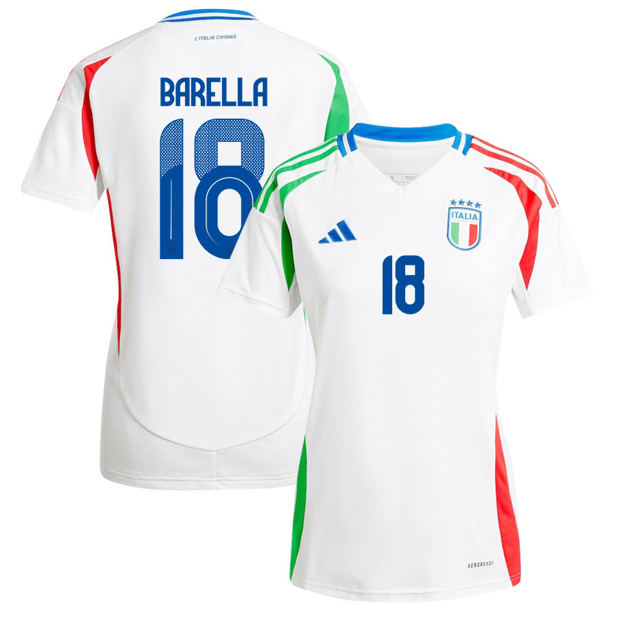 Nicolo Barella 18 Italy National Team 2024/25 Away Women Jersey - White