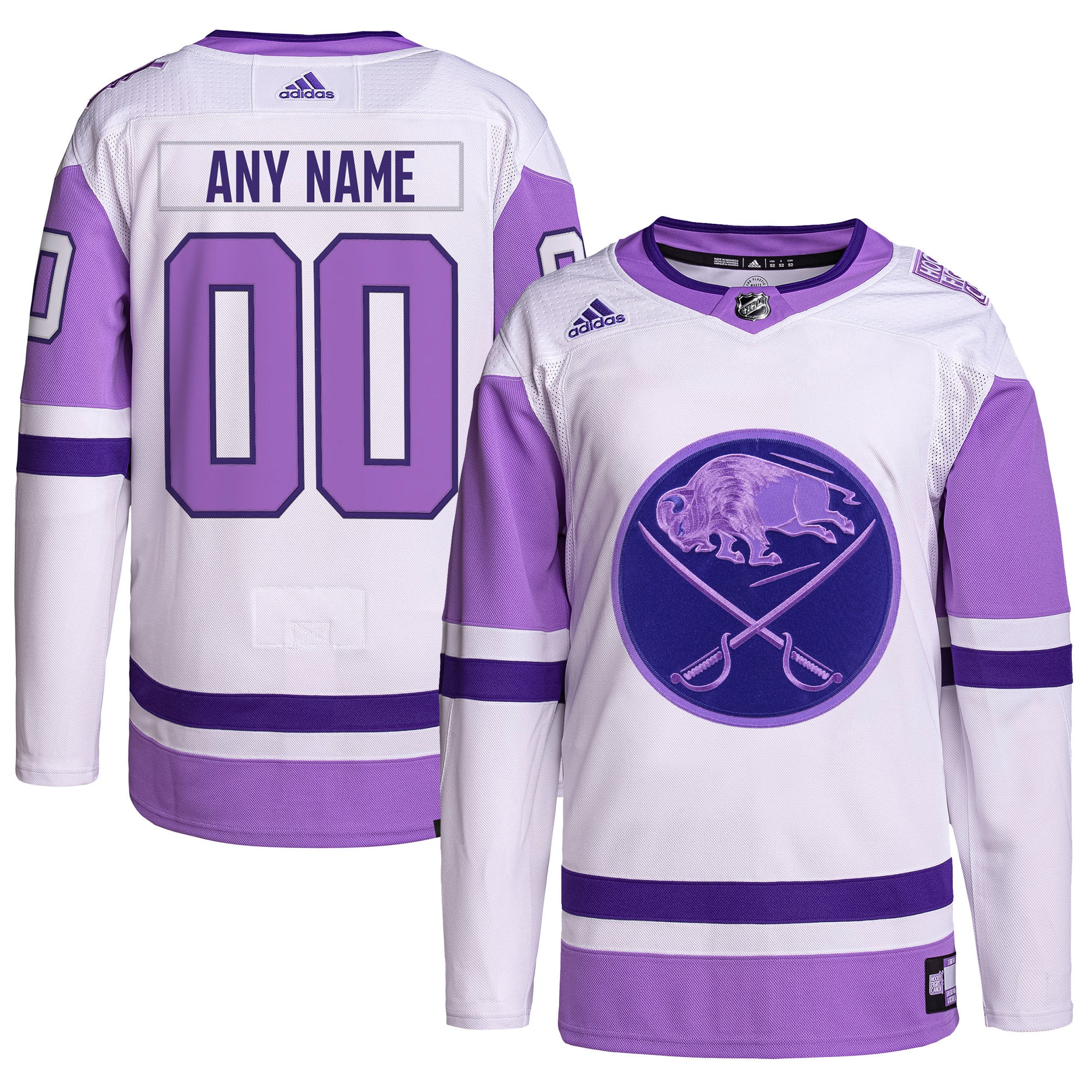 Buffalo Sabres adidas Hockey Fights Cancer Primegreen Authentic Custom Jersey - White\/Purple