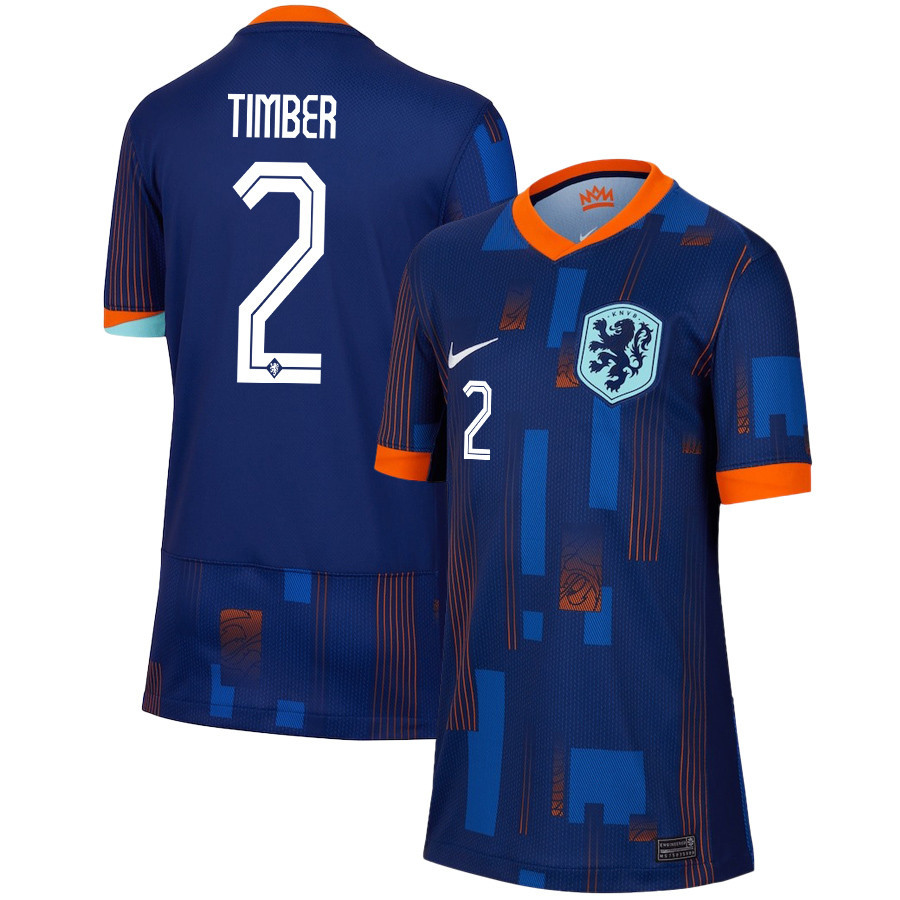 Jurriën Timber 2 Netherlands National Team 2024/25 Away YOUTH Jersey - Navy