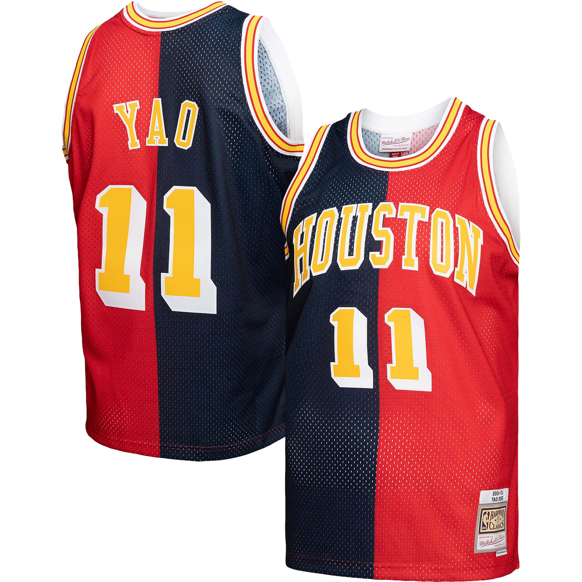Yao Ming Houston Rockets Mitchell & Ness Hardwood Classics 2004\/05 Split Swingman Jersey - Navy\/Red