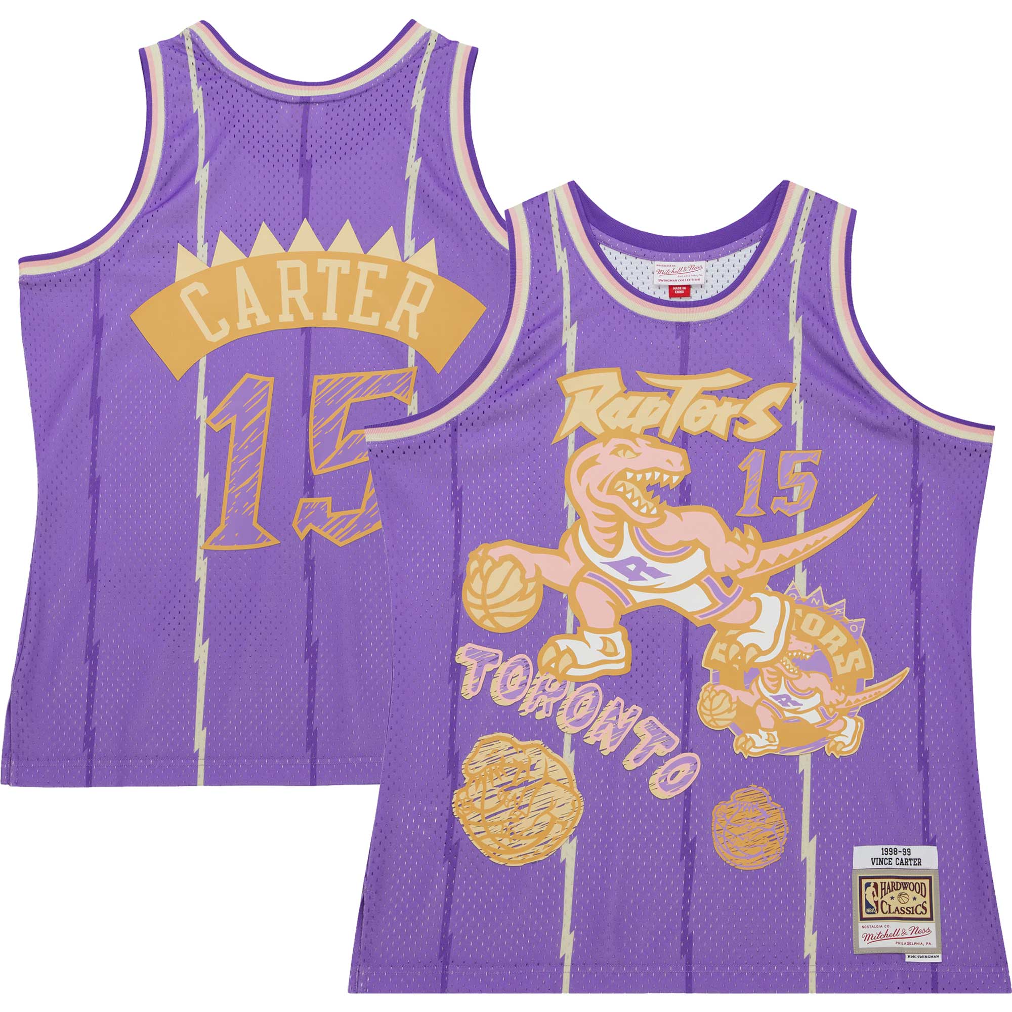 Vince Carter Toronto Raptors Mitchell & Ness 1998\/99 Swingman Sidewalk Sketch Jersey - Purple