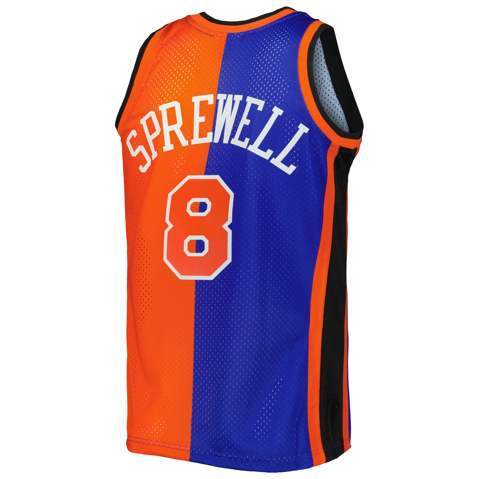 Latrell Sprewell New York Knicks Mitchell & Ness Hardwood Classics 1998\/99 Split Swingman Jersey - Blue\/Orange