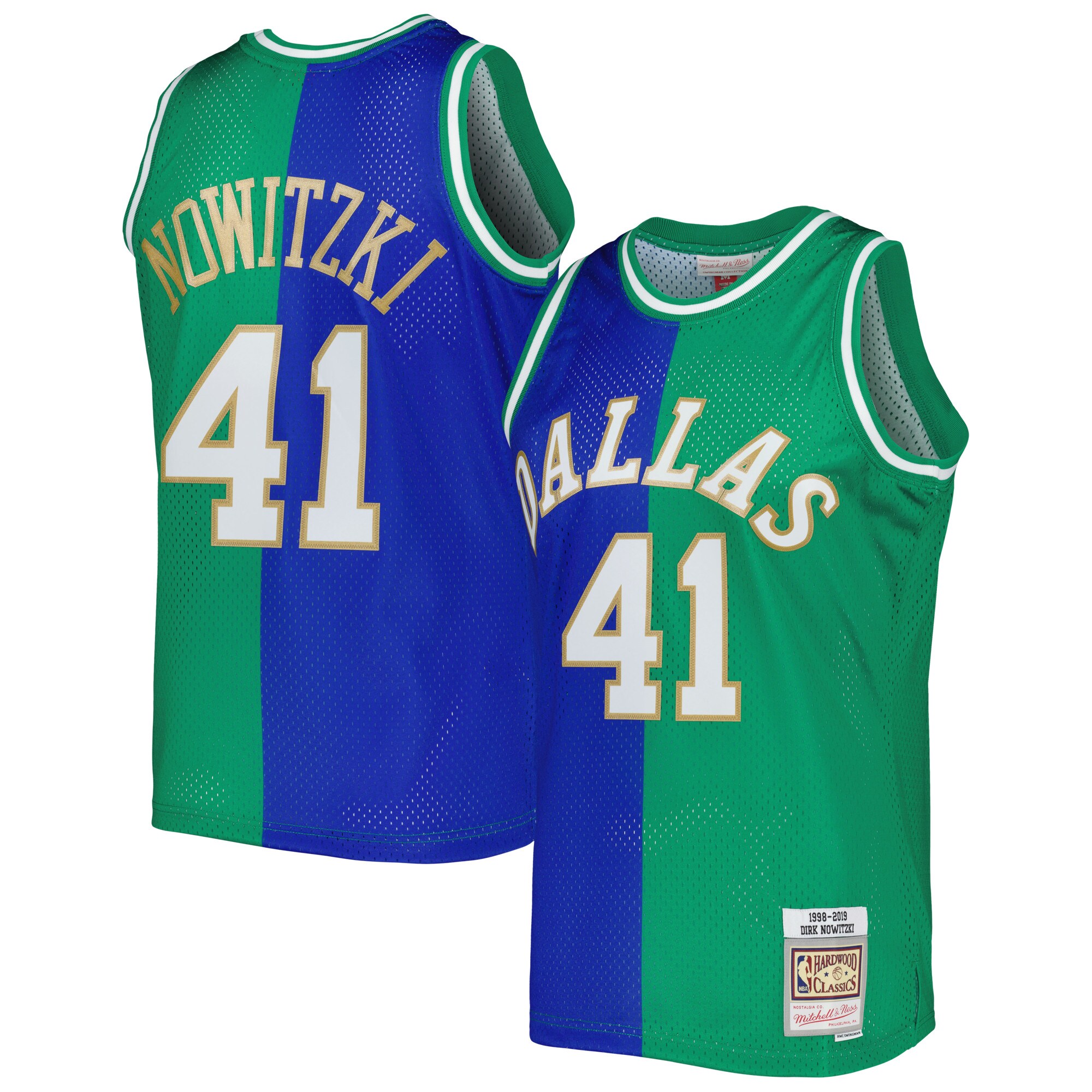 Dirk Nowitzki Dirk Nowitzki Mitchell & Ness Hardwood Classics 1998\/2019 Split Swingman Jersey - Blue\/Green